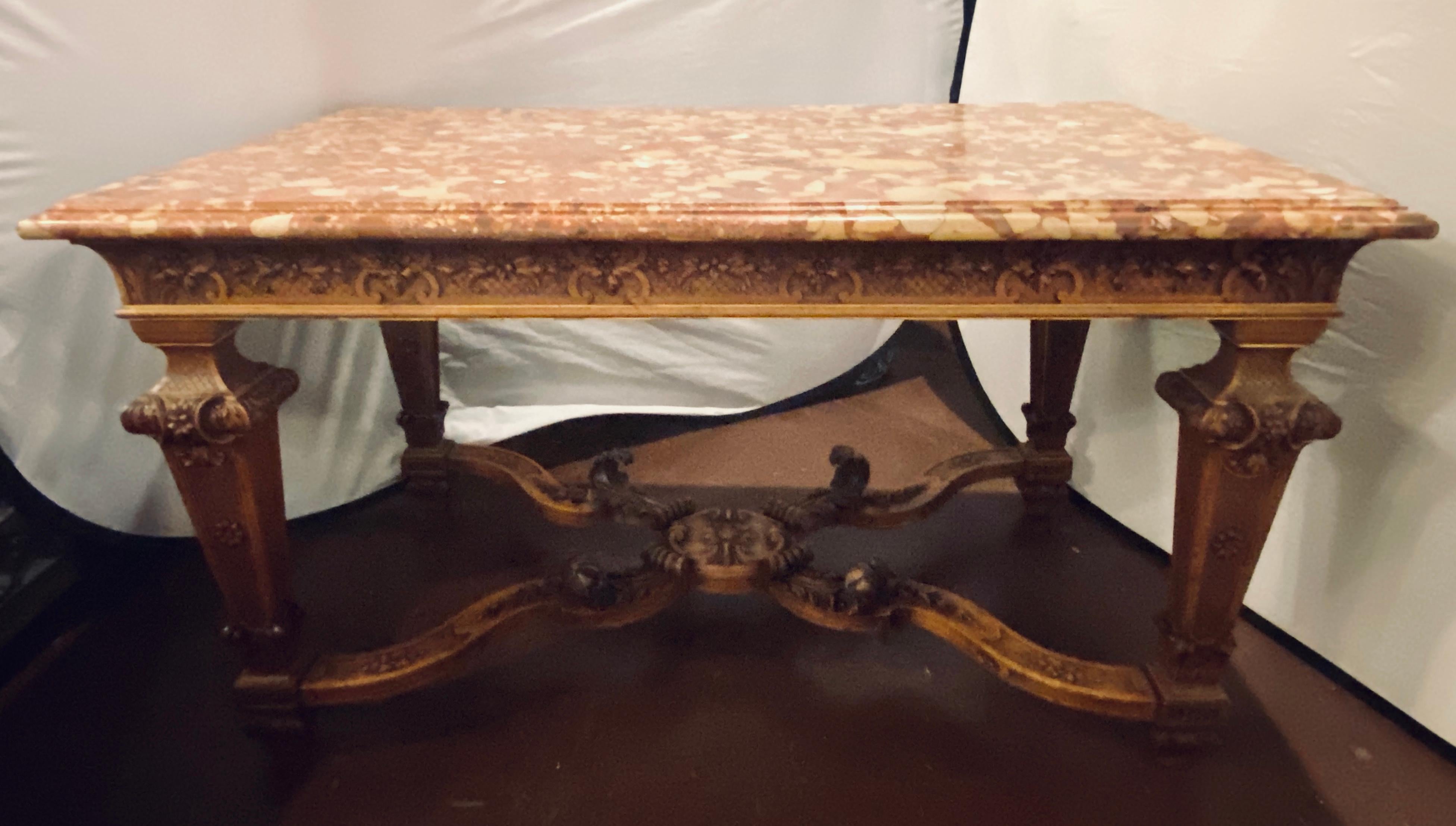 19th-20th Century Louis XVI Style Rouge Marble-Top Center Table 3