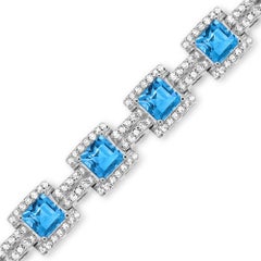 19-7/8 Carat Swiss Blue Topaz and White Topaz accent Sterling Silver Bracelet