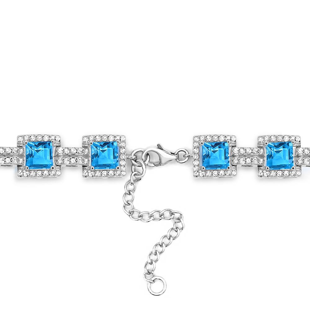 Contemporary 19-7/8 Carat Swiss Blue Topaz and White Topaz accent Sterling Silver Bracelet For Sale