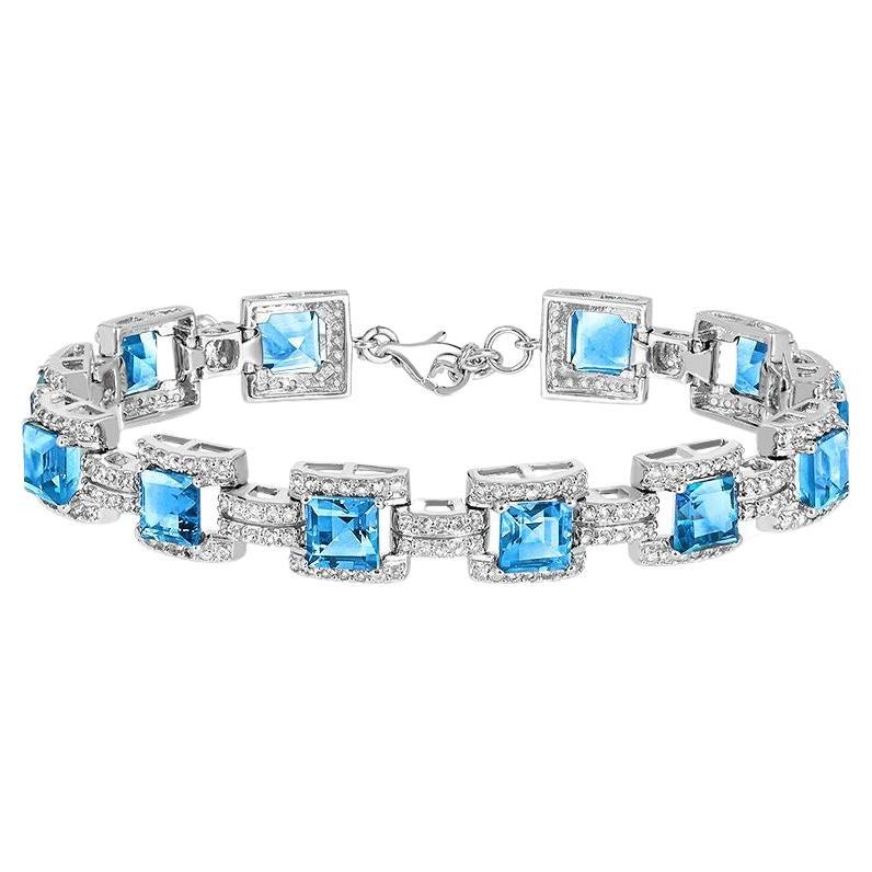 19-7/8 Carat Swiss Blue Topaz and White Topaz accent Sterling Silver Bracelet For Sale
