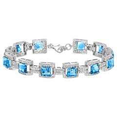 19-7/8 Karat Schweizer Blauer Topas und weißer Topas Akzent Sterlingsilber Armband