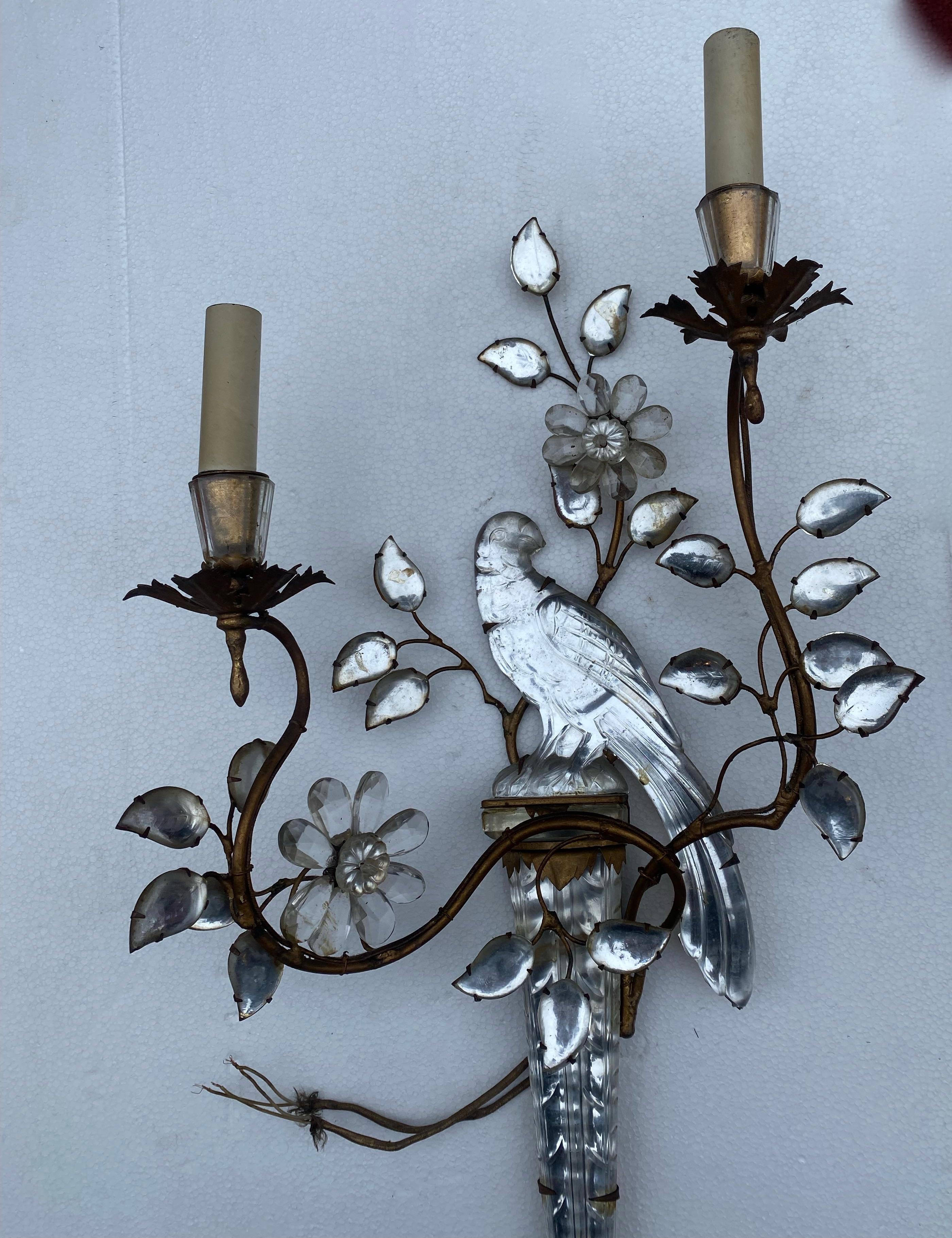 Gilt 19/7050 Pair of Wall Lights with Parakeet Placed on a Sheath, Maison Bagués For Sale