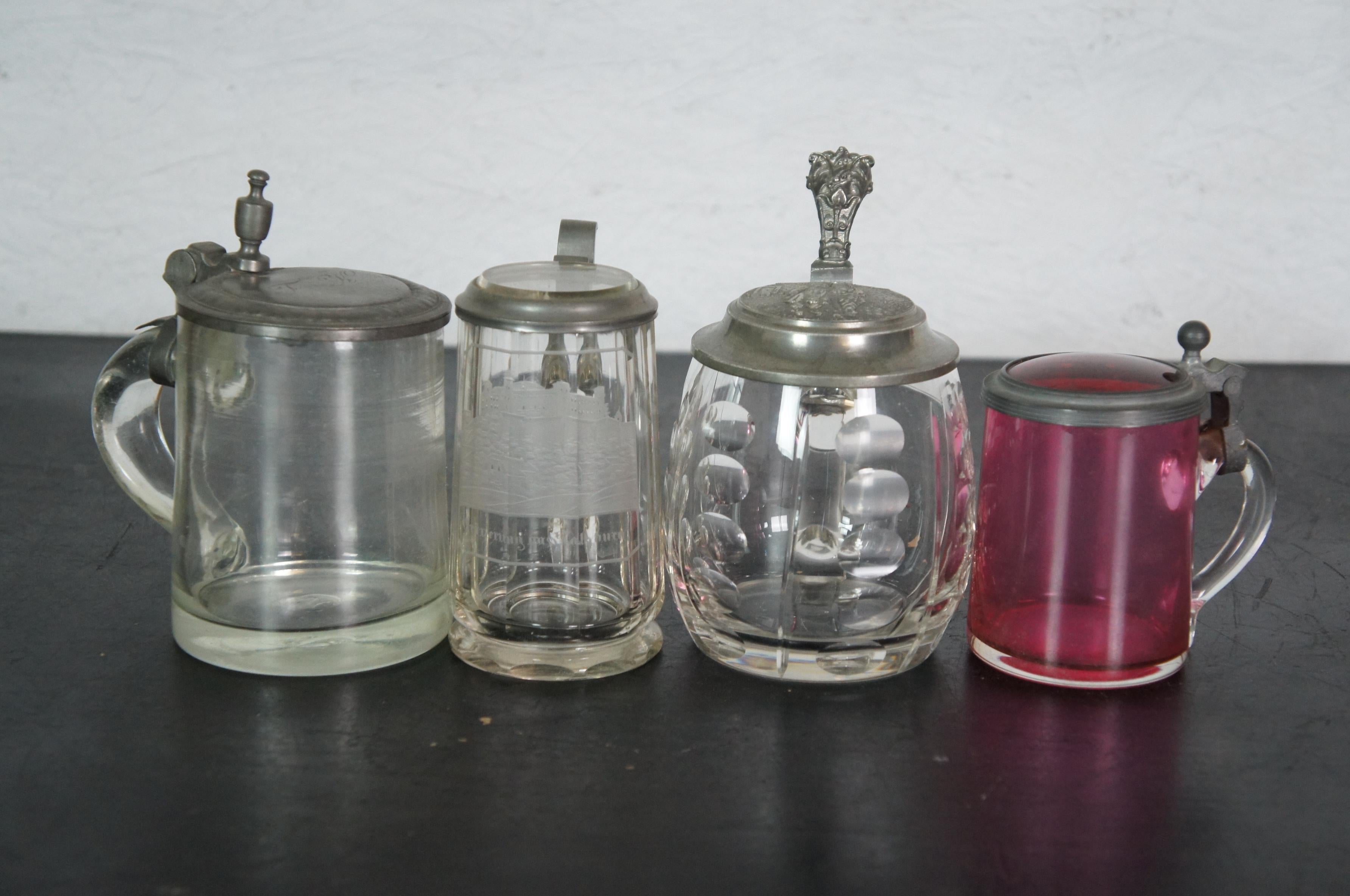 19 Antique German Faceted Bohemian Lidded Glass Beer Steins Mugs Tankards Lot 5