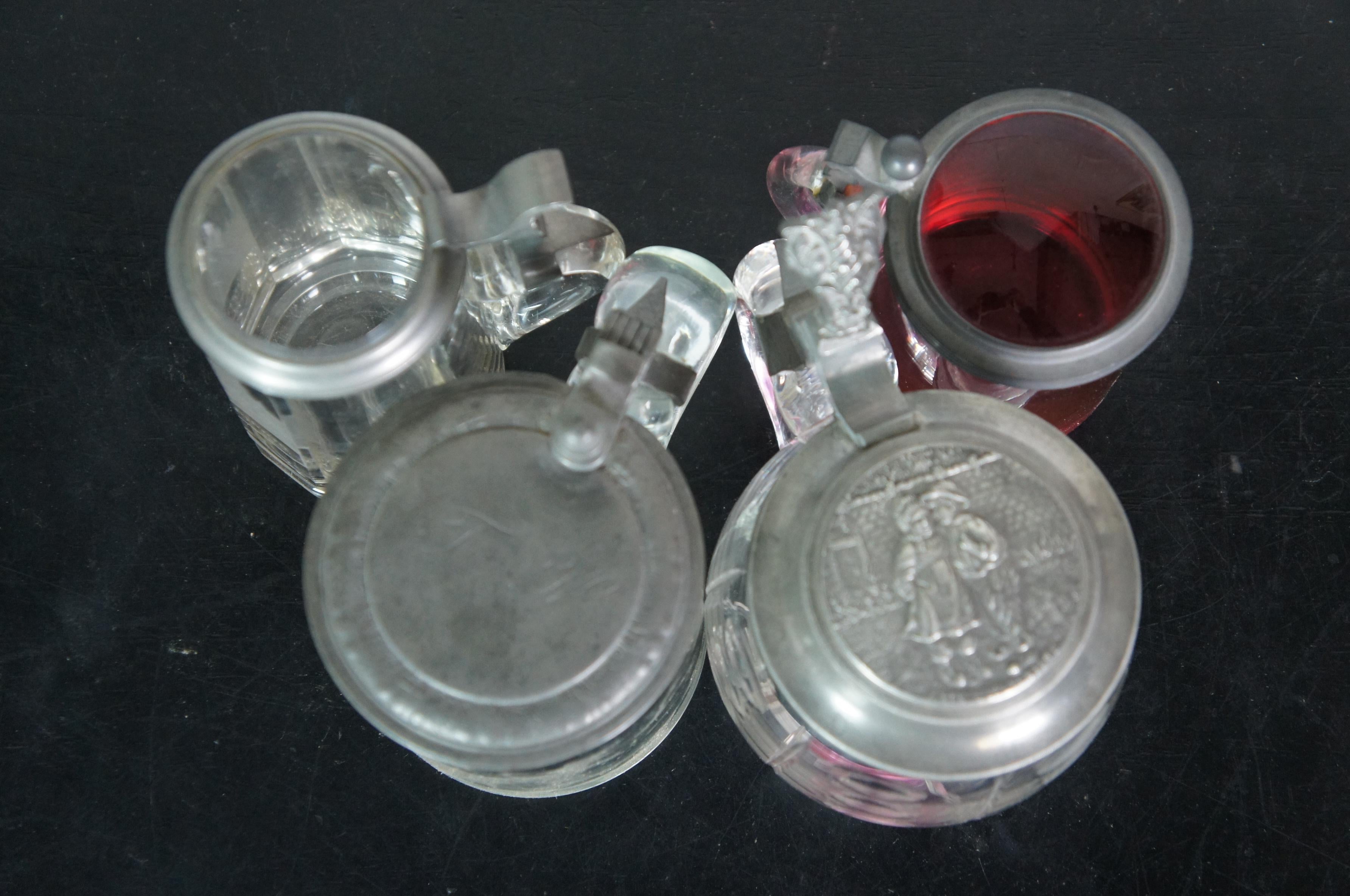 19 Antique German Faceted Bohemian Lidded Glass Beer Steins Mugs Tankards Lot 6