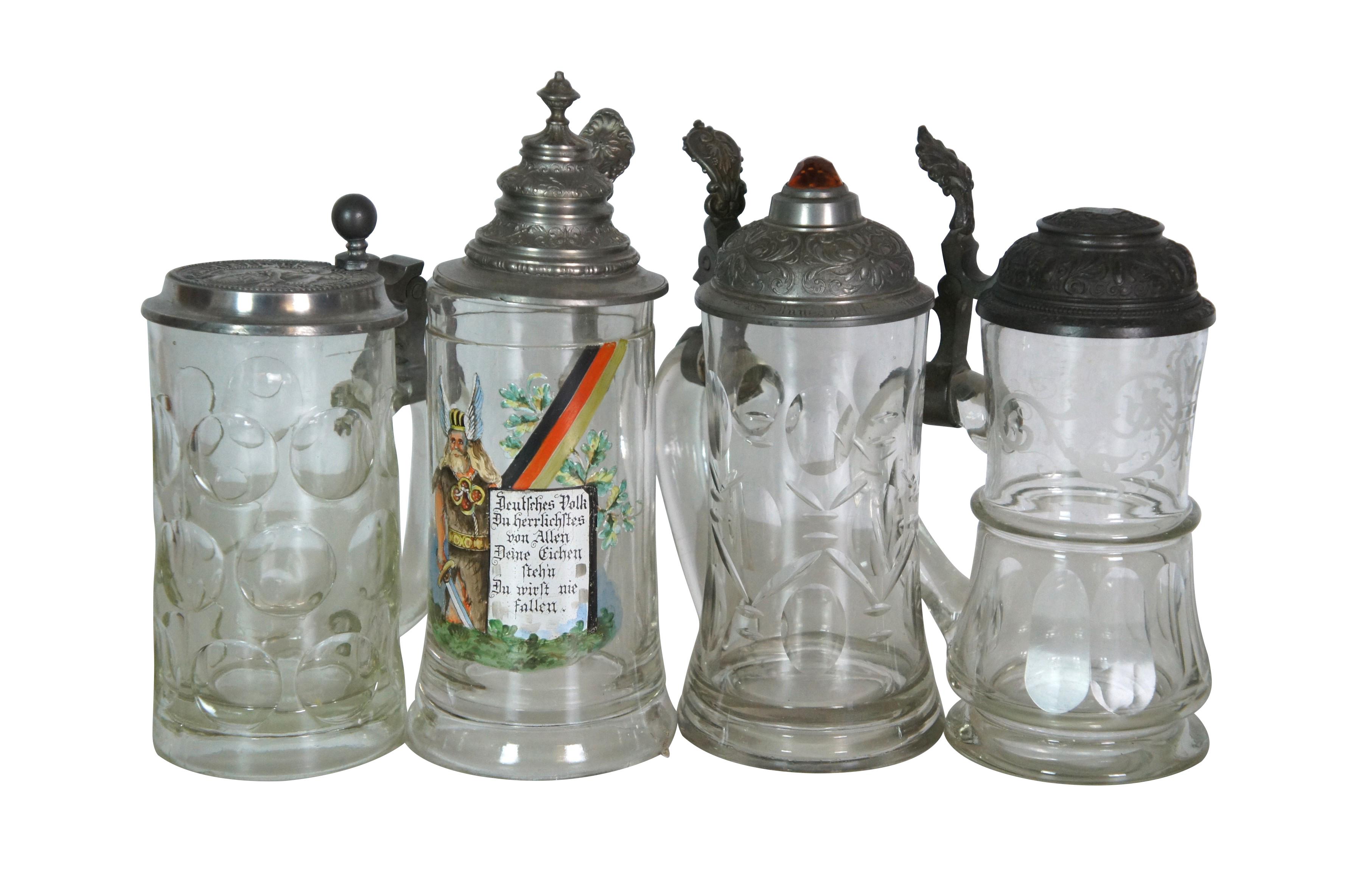 19 Antique German Faceted Bohemian Lidded Glass Beer Steins Mugs Tankards Lot In Good Condition In Dayton, OH
