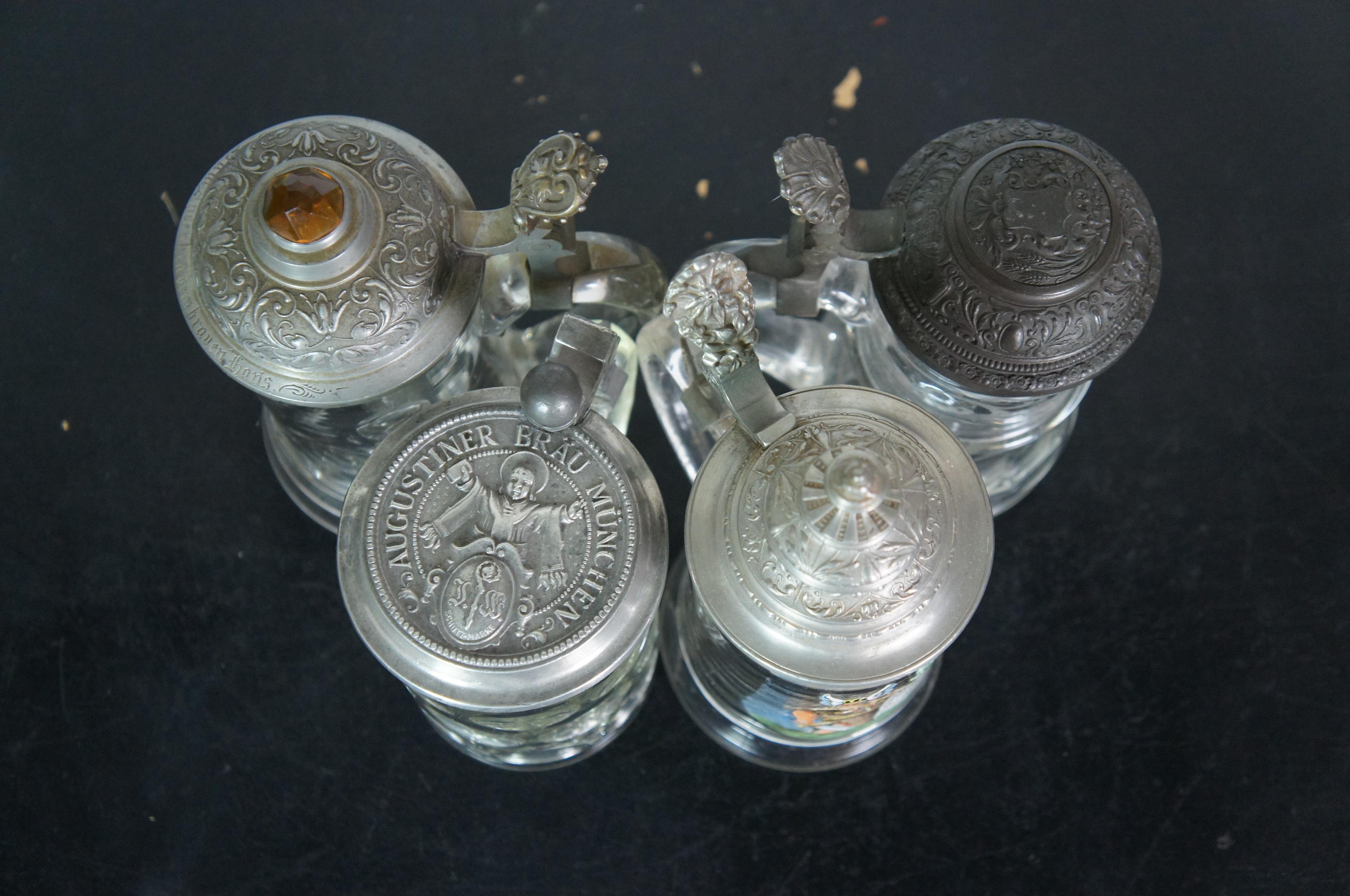 Metal 19 Antique German Faceted Bohemian Lidded Glass Beer Steins Mugs Tankards Lot