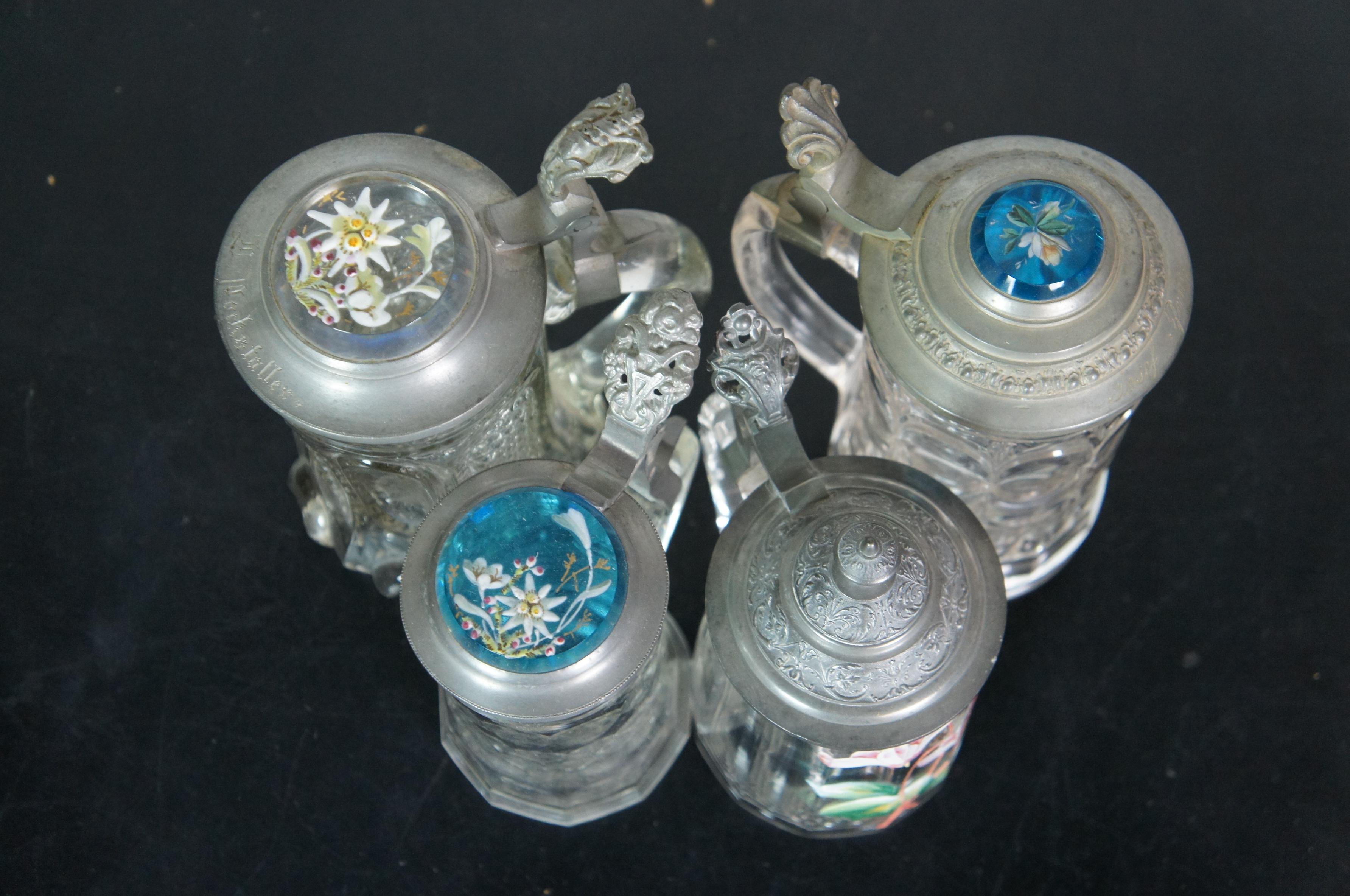 19 Antique German Faceted Bohemian Lidded Glass Beer Steins Mugs Tankards Lot 2