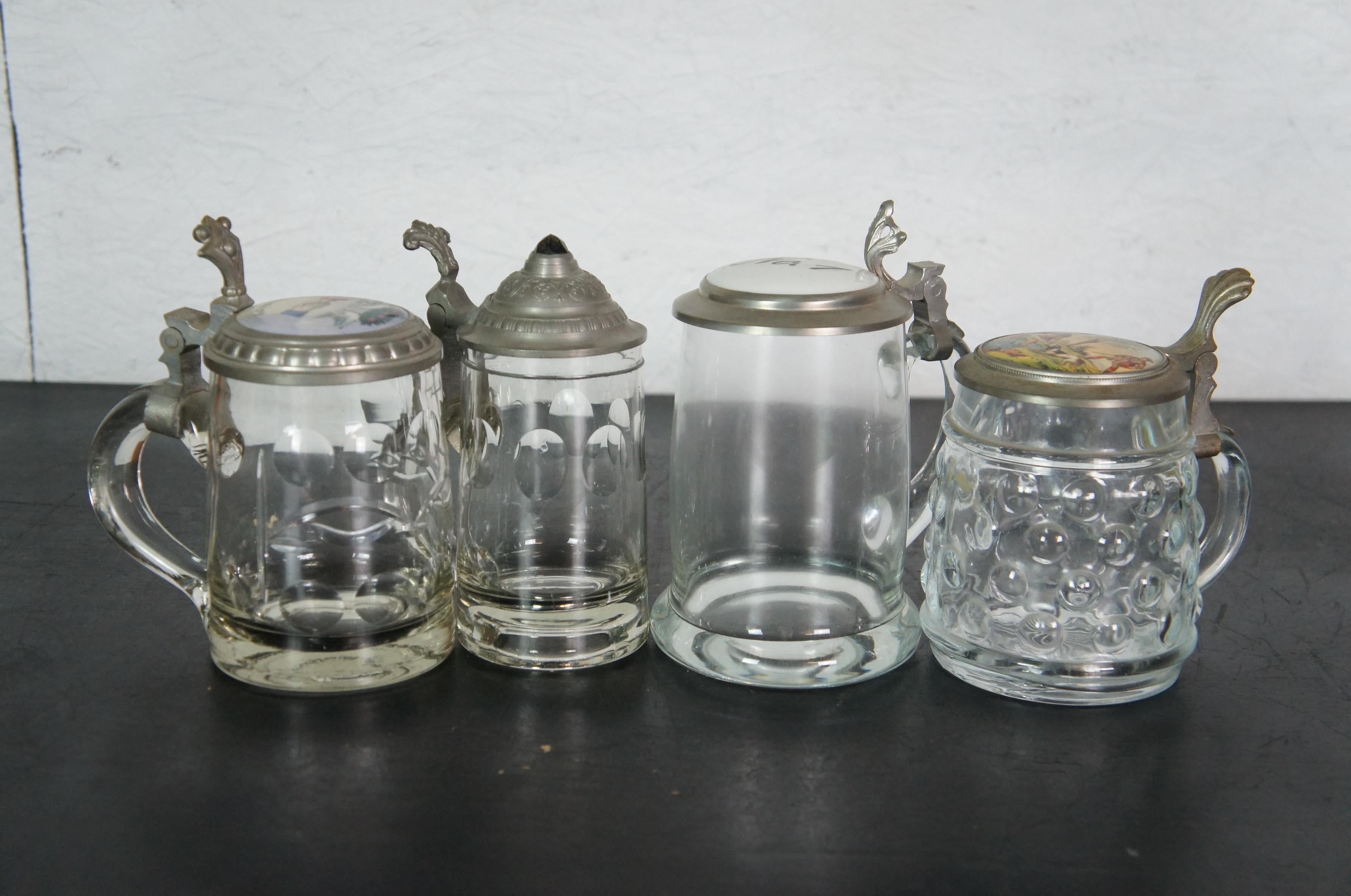 19 Antique German Faceted Bohemian Lidded Glass Beer Steins Mugs Tankards Lot 3
