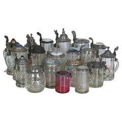 19 Antique German Faceted Bohemian Lidded Glass Beer Steins Mugs Tankards Lot