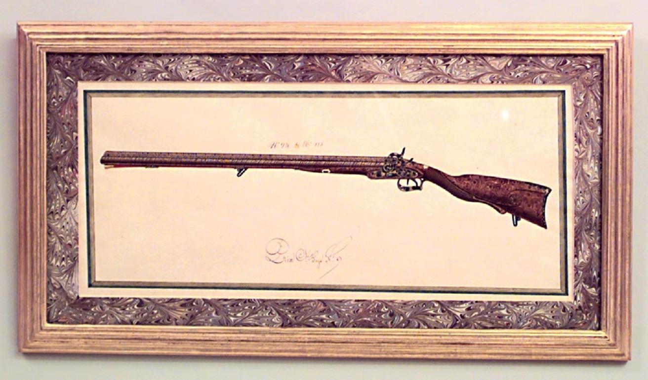 19 Austrian Continental Framed Watercolors of Firearms For Sale 4