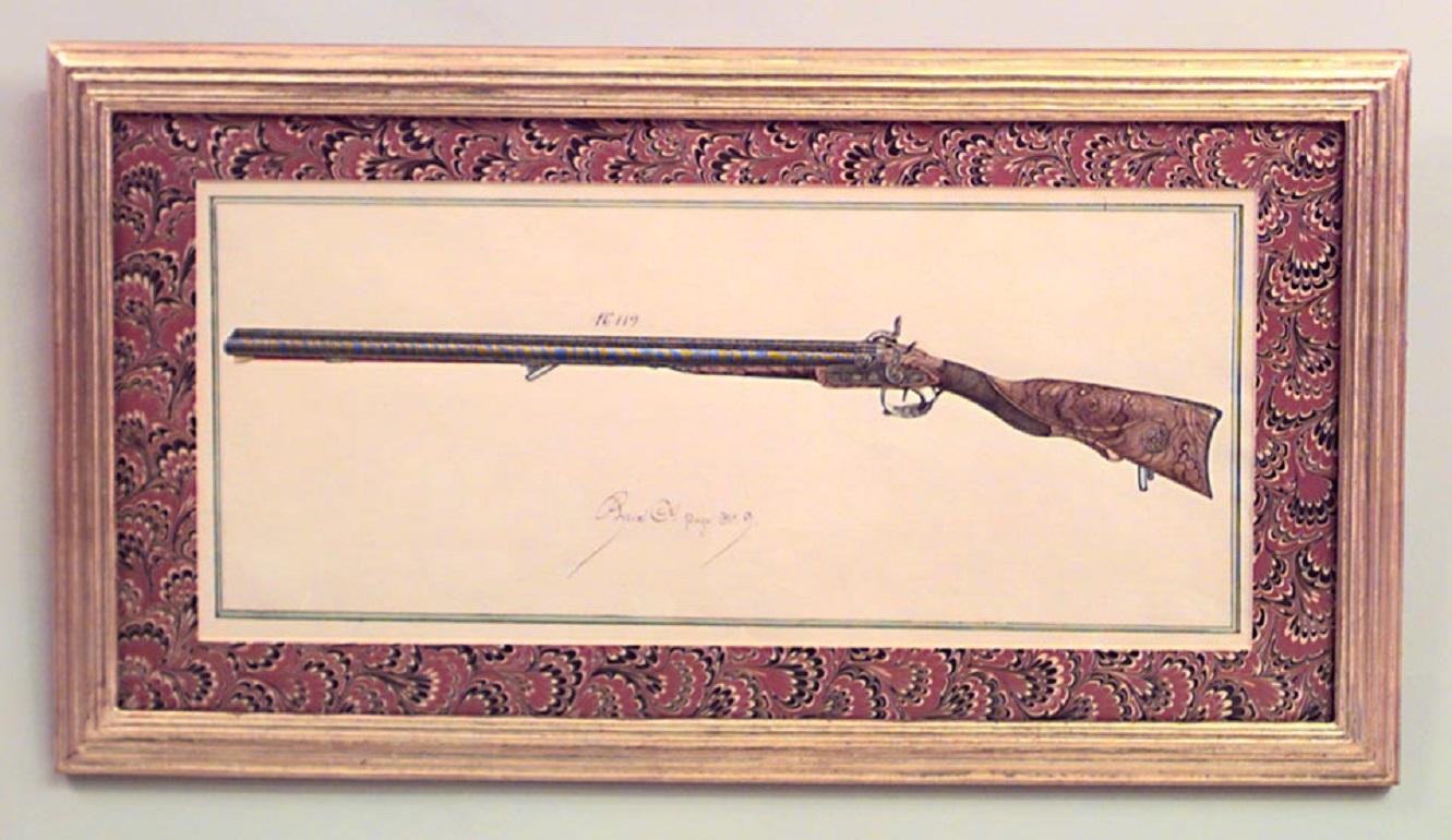19 Austrian Continental Framed Watercolors of Firearms For Sale 5