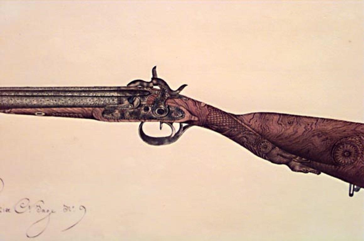 19 Austrian Continental Framed Watercolors of Firearms For Sale 6