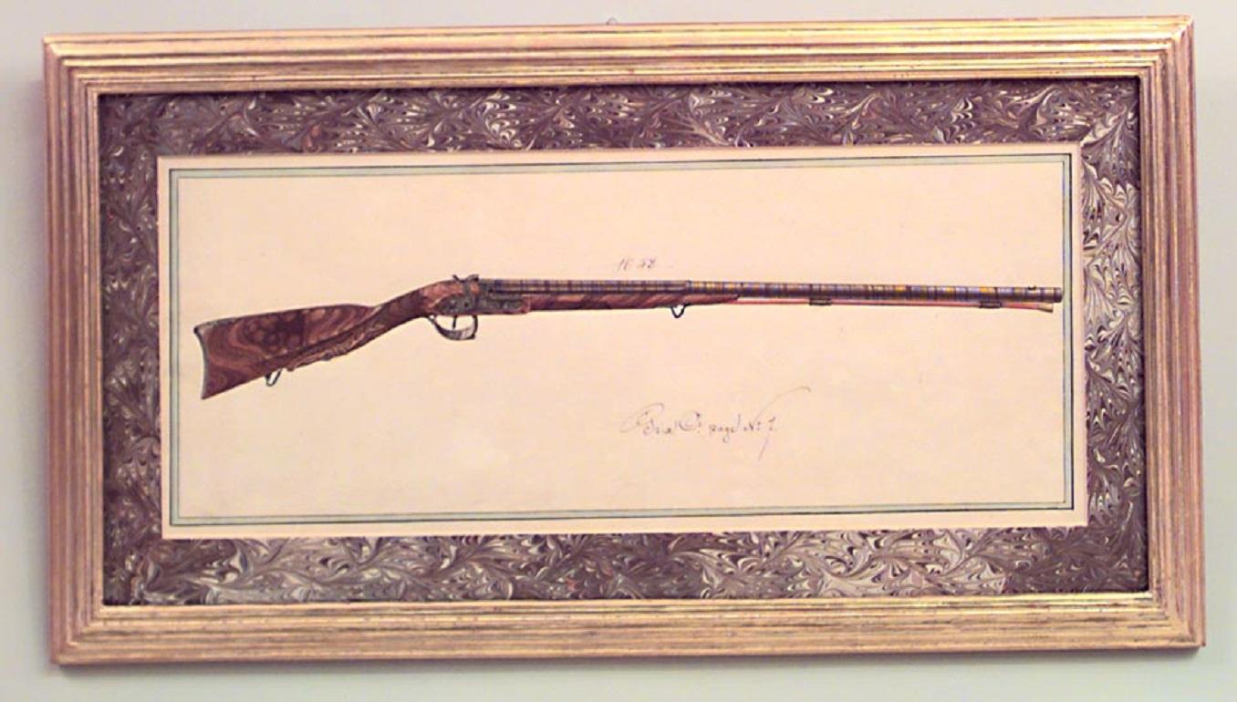 19 Austrian Continental Framed Watercolors of Firearms For Sale 8