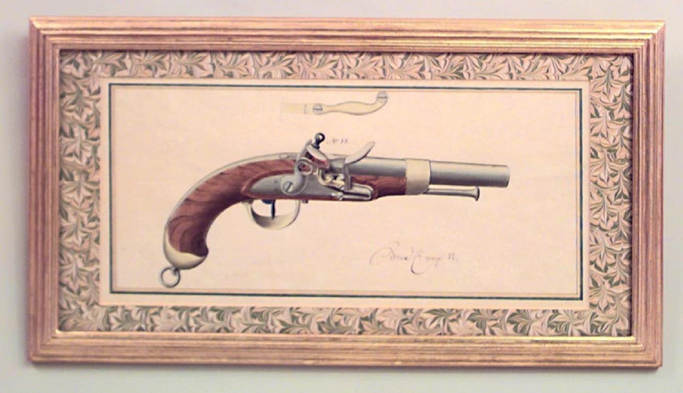 19 Austrian Continental Framed Watercolors of Firearms For Sale 9