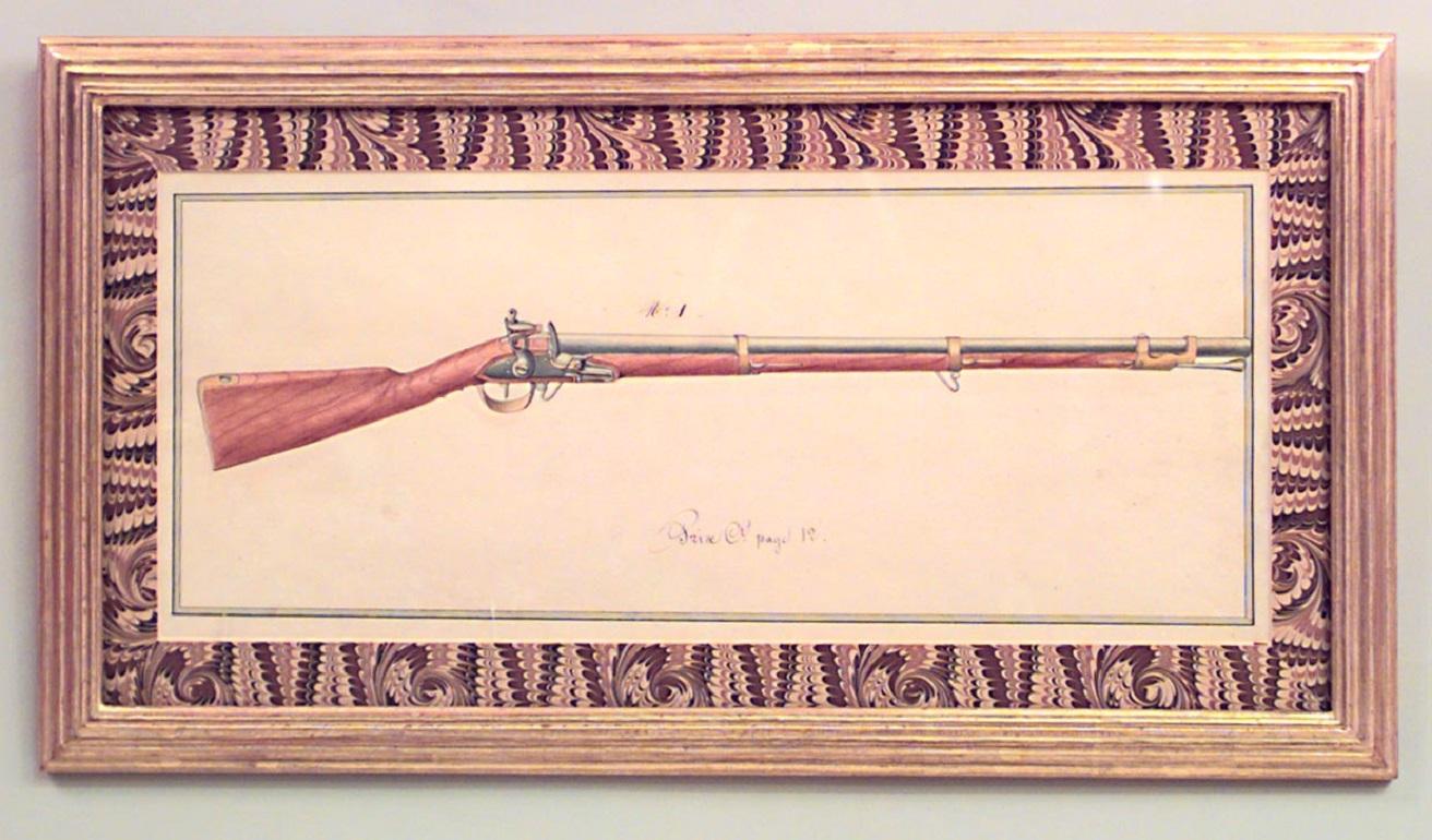 19 Austrian Continental Framed Watercolors of Firearms For Sale 10