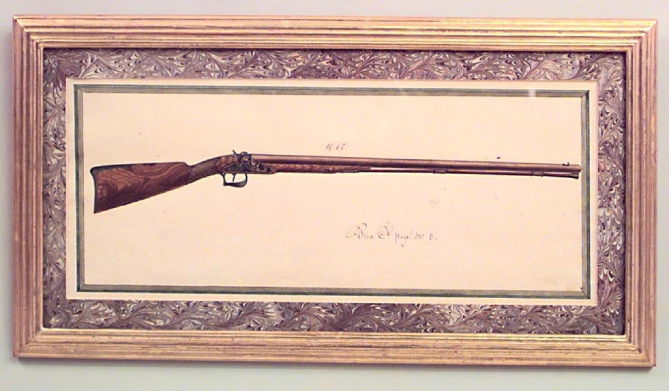 19 Austrian Continental Framed Watercolors of Firearms For Sale 11