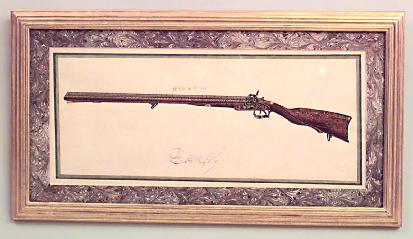 19 Austrian Continental Framed Watercolors of Firearms For Sale 12