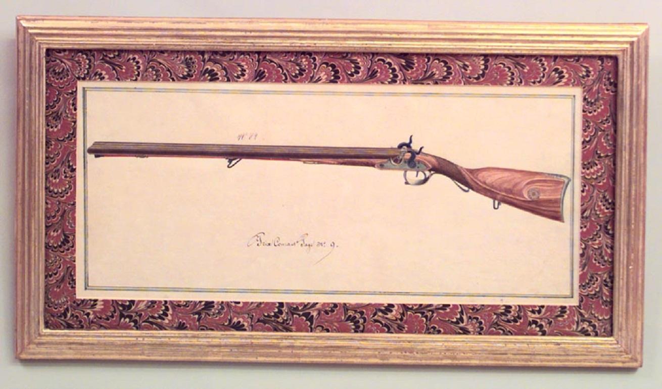 19 Austrian Continental Framed Watercolors of Firearms For Sale 13