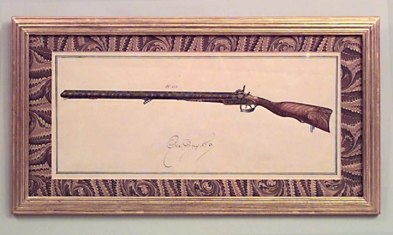 19 Continental (Austrian) watercolors of 19th-Century firearms (pistols and rifles) in gilt frame (Price each).
 