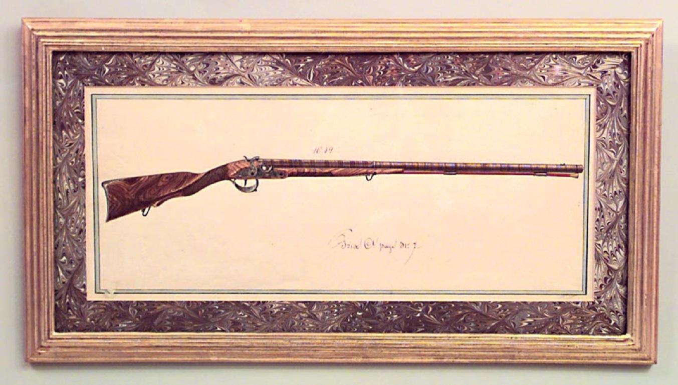 19 Austrian Continental Framed Watercolors of Firearms For Sale 14