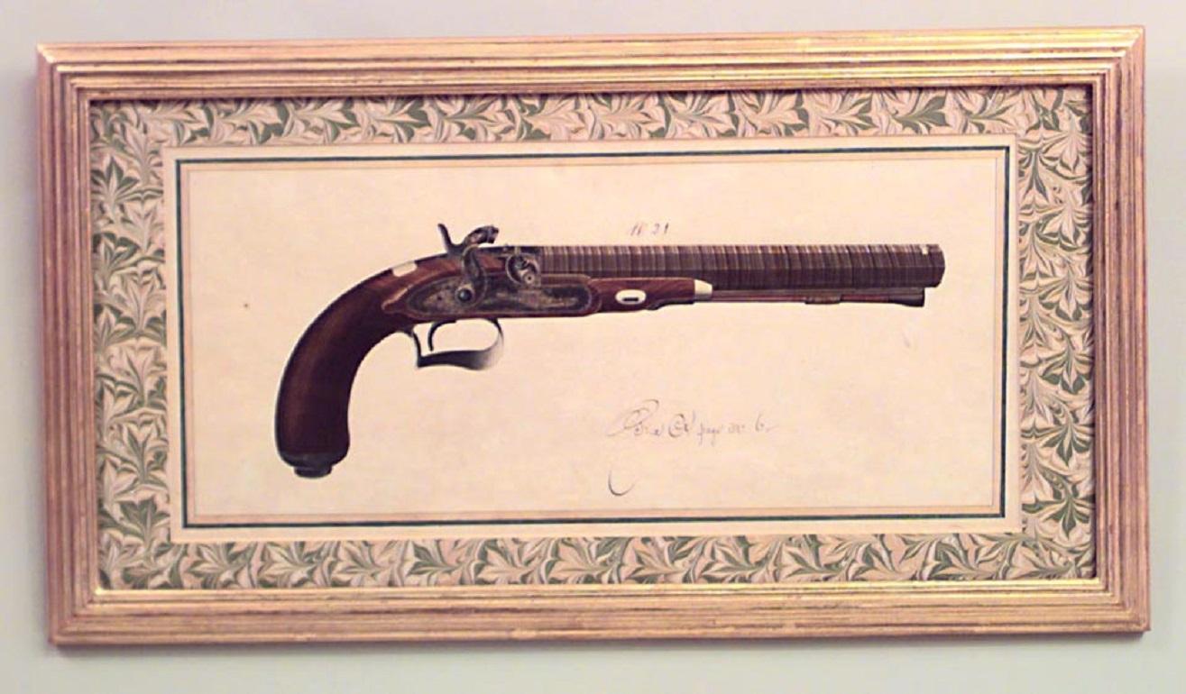 Other 19 Austrian Continental Framed Watercolors of Firearms For Sale