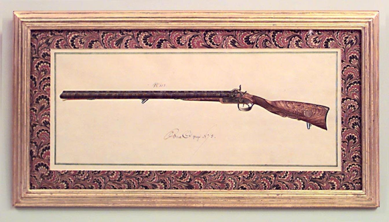 19 Austrian Continental Framed Watercolors of Firearms For Sale 1