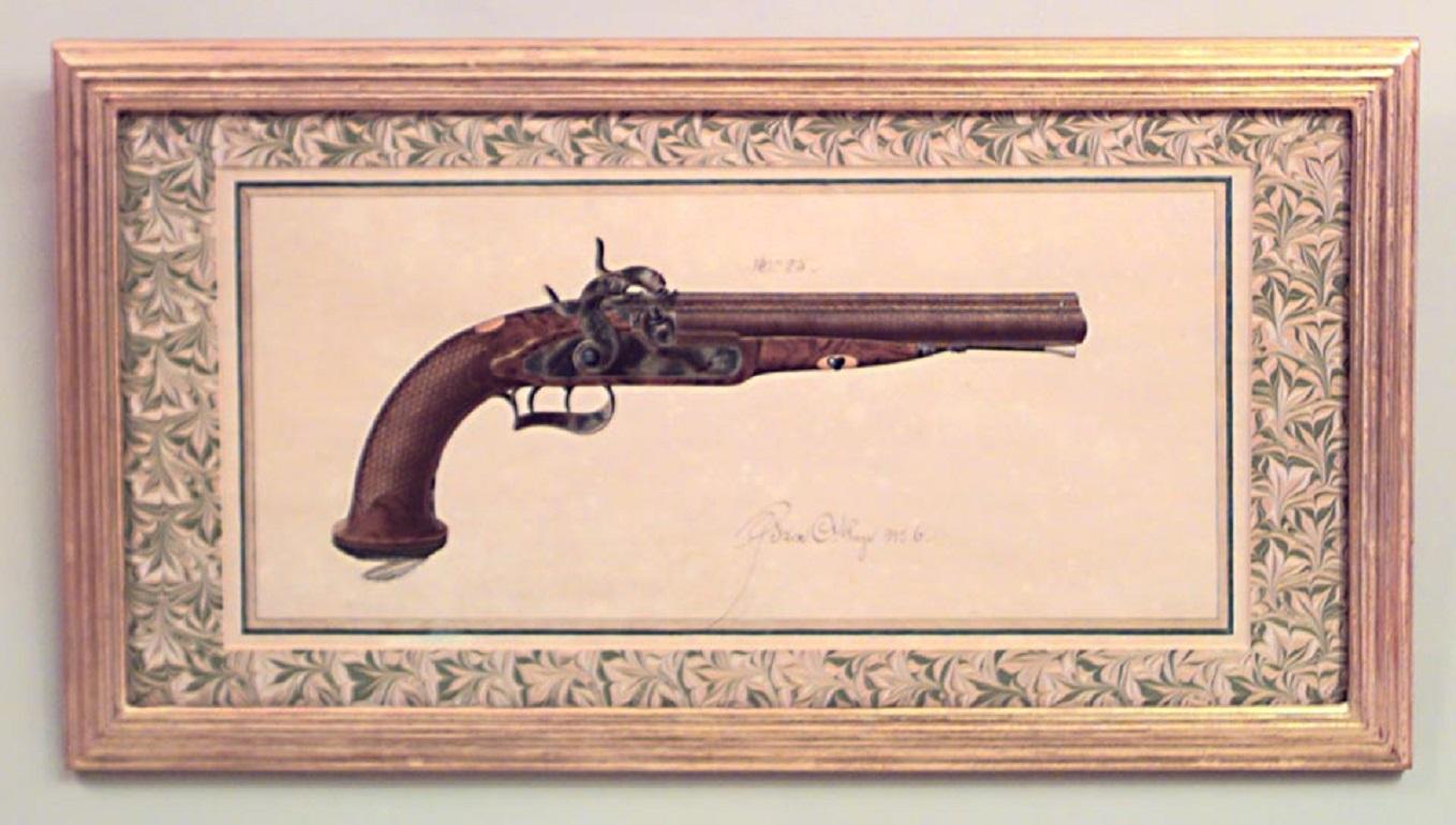 19 Austrian Continental Framed Watercolors of Firearms For Sale 2