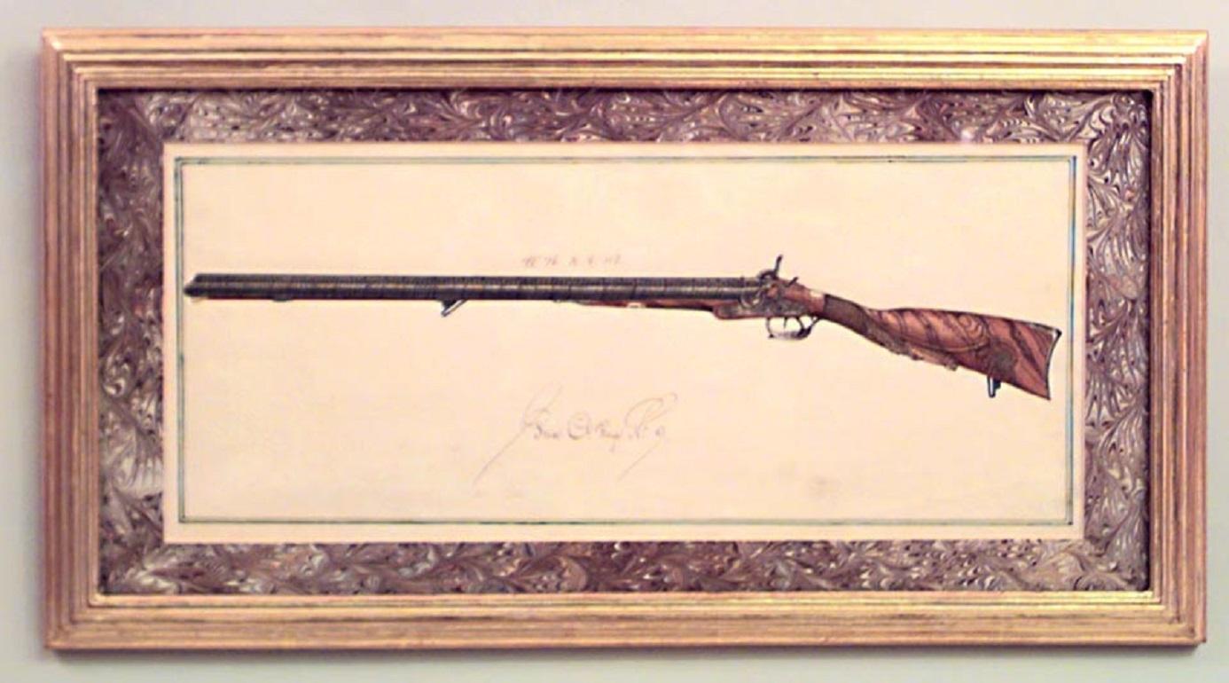 19 Austrian Continental Framed Watercolors of Firearms For Sale 3