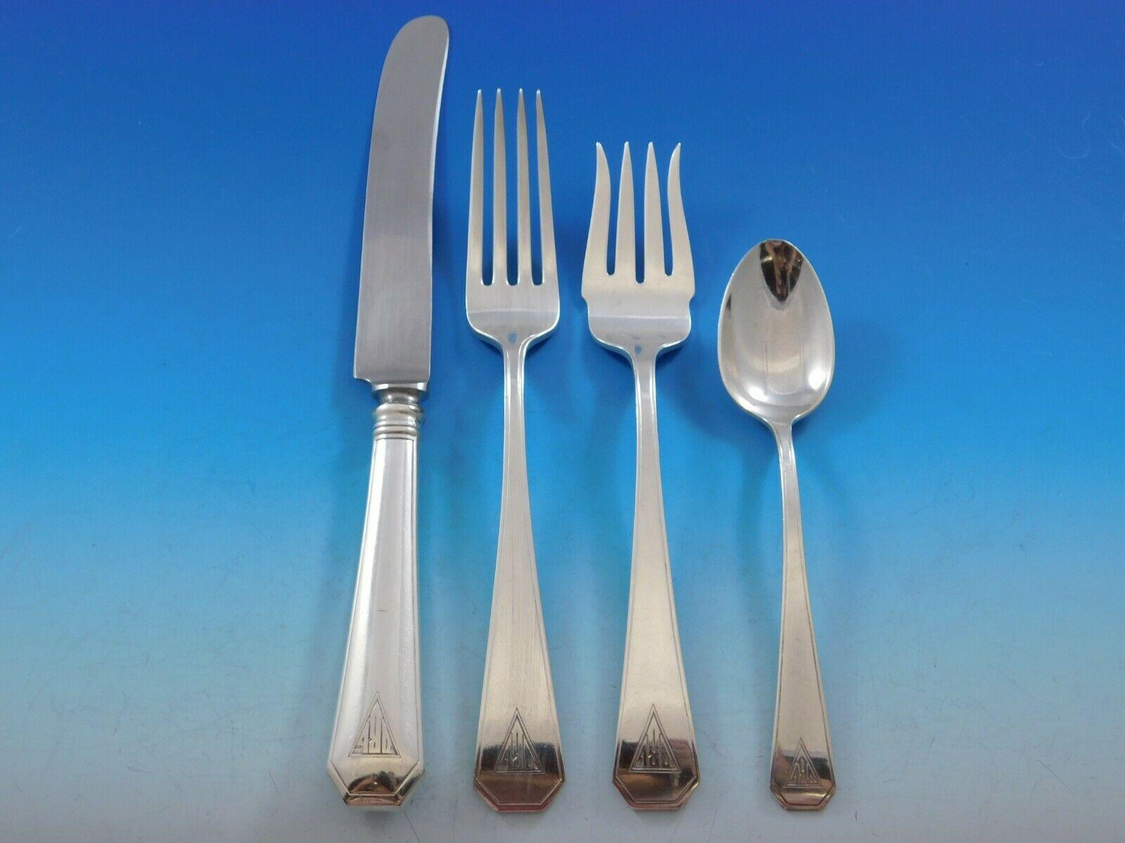 #19 by Durgin Sterling Silver Flatware Set for 12 Service 212 Pieces Dinner Deco In Excellent Condition For Sale In Big Bend, WI