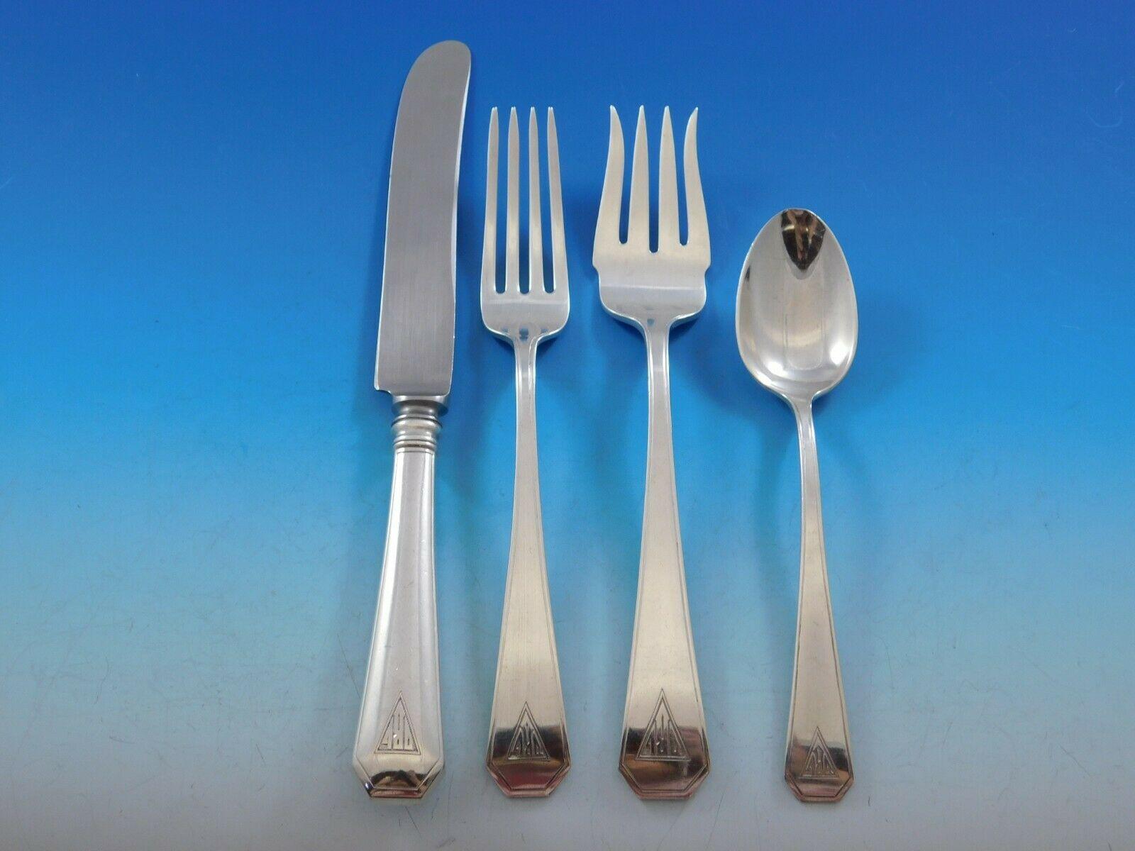 20th Century #19 by Durgin Sterling Silver Flatware Set for 12 Service 212 Pieces Dinner Deco For Sale