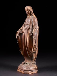 19th Century Copper Alloy Statue of Blessed Virgin Mary with Open Arms