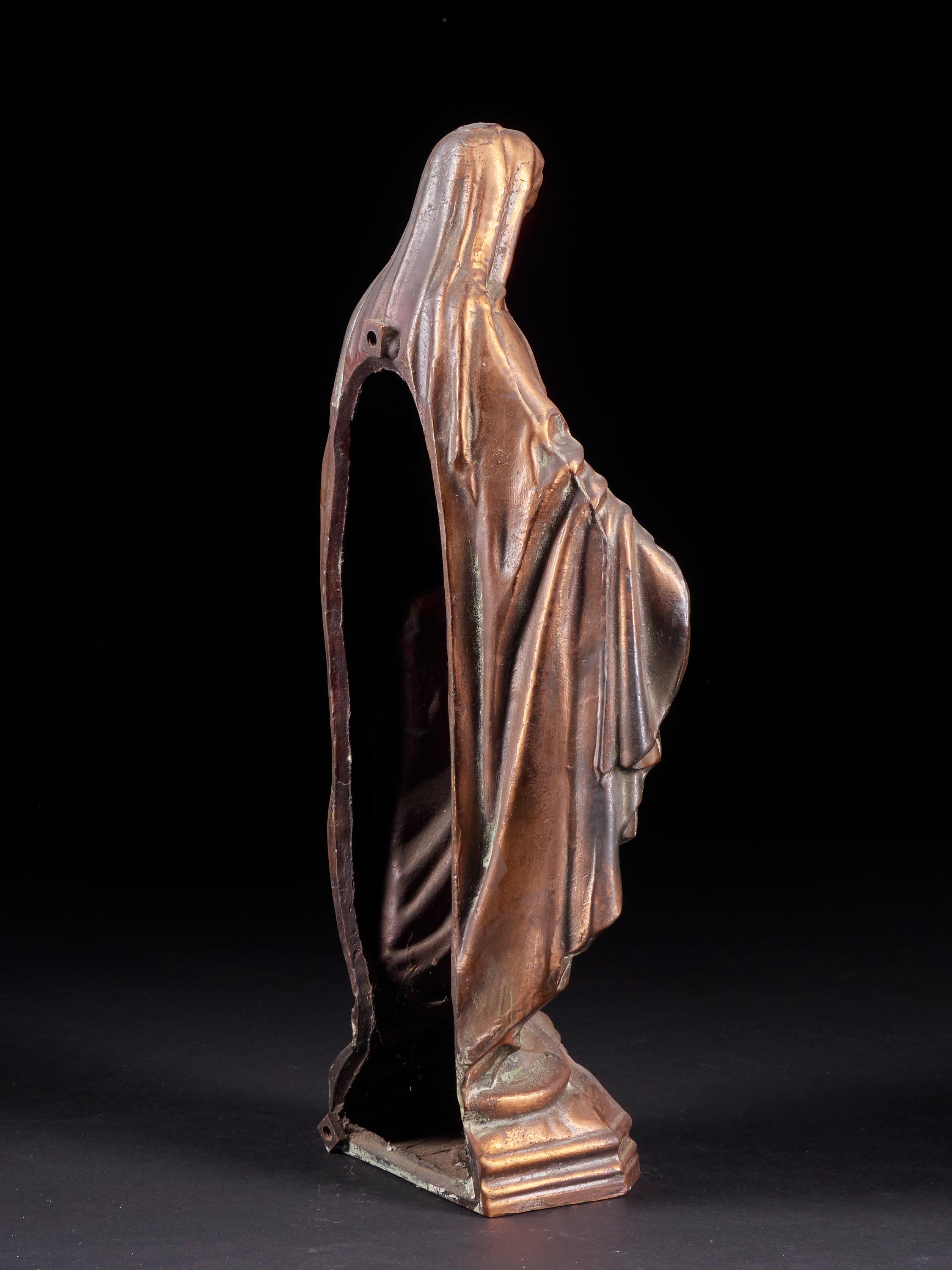 Belgian 19th Century Copper Alloy Statue of Blessed Virgin Mary with Open Arms