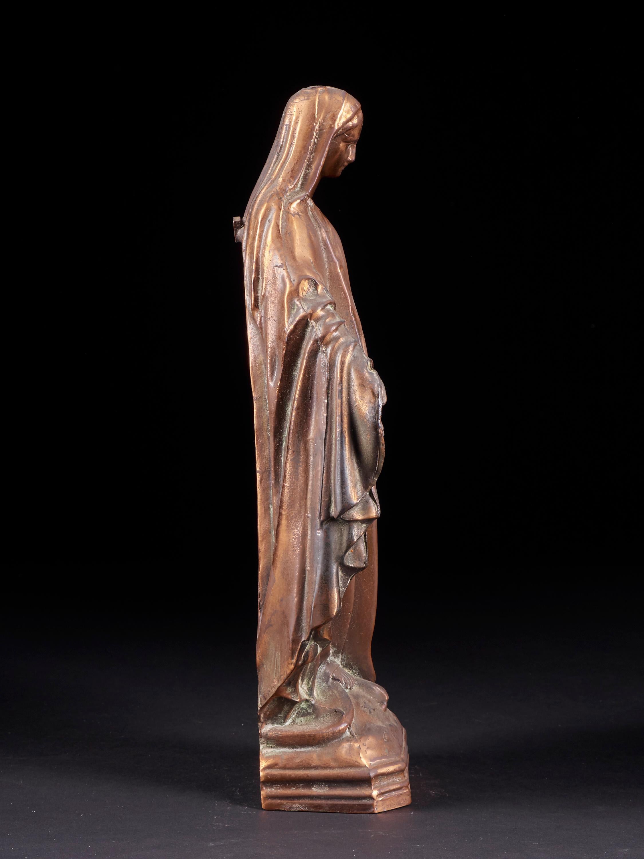 Cast 19th Century Copper Alloy Statue of Blessed Virgin Mary with Open Arms