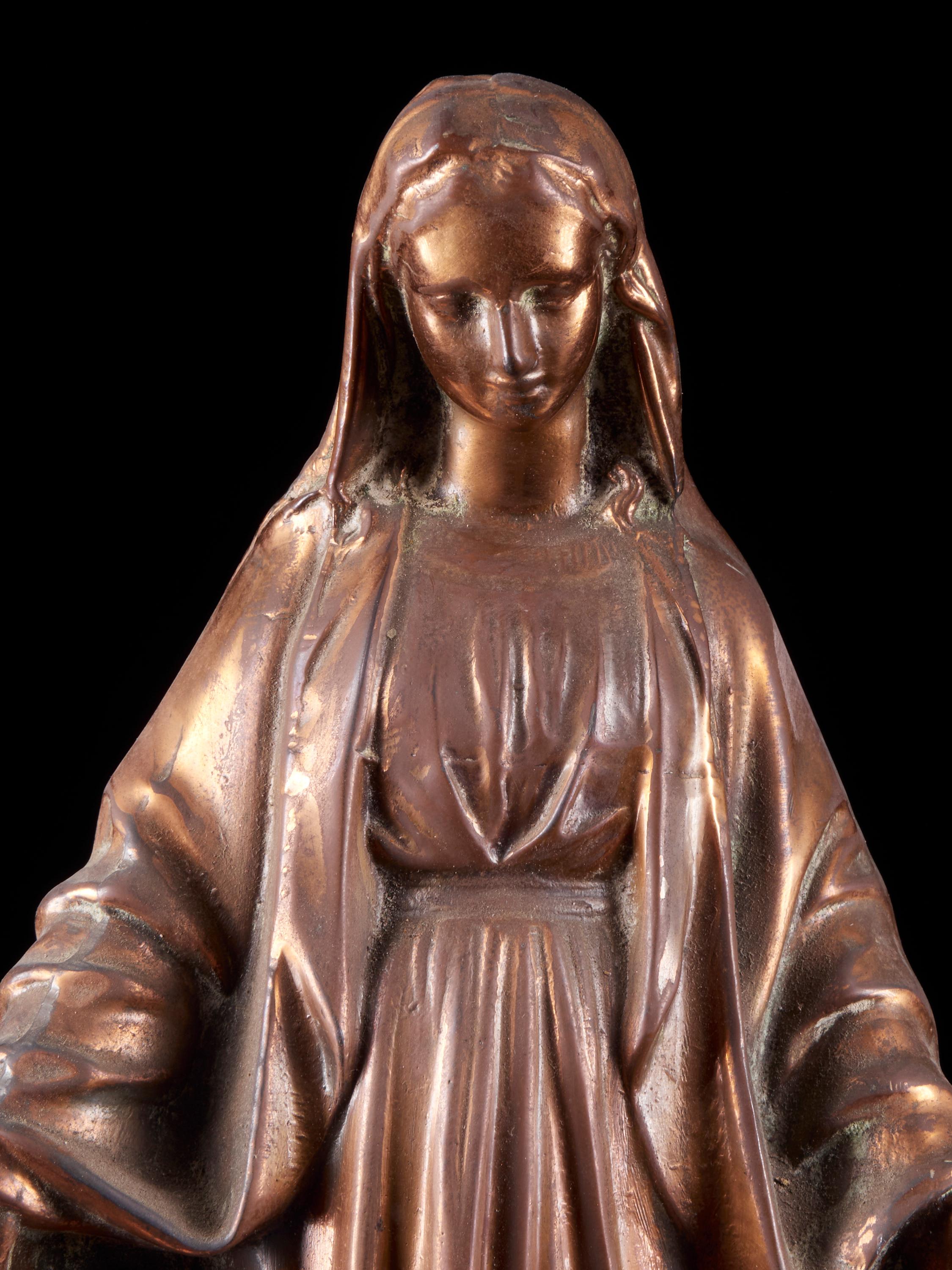 20th Century 19th Century Copper Alloy Statue of Blessed Virgin Mary with Open Arms