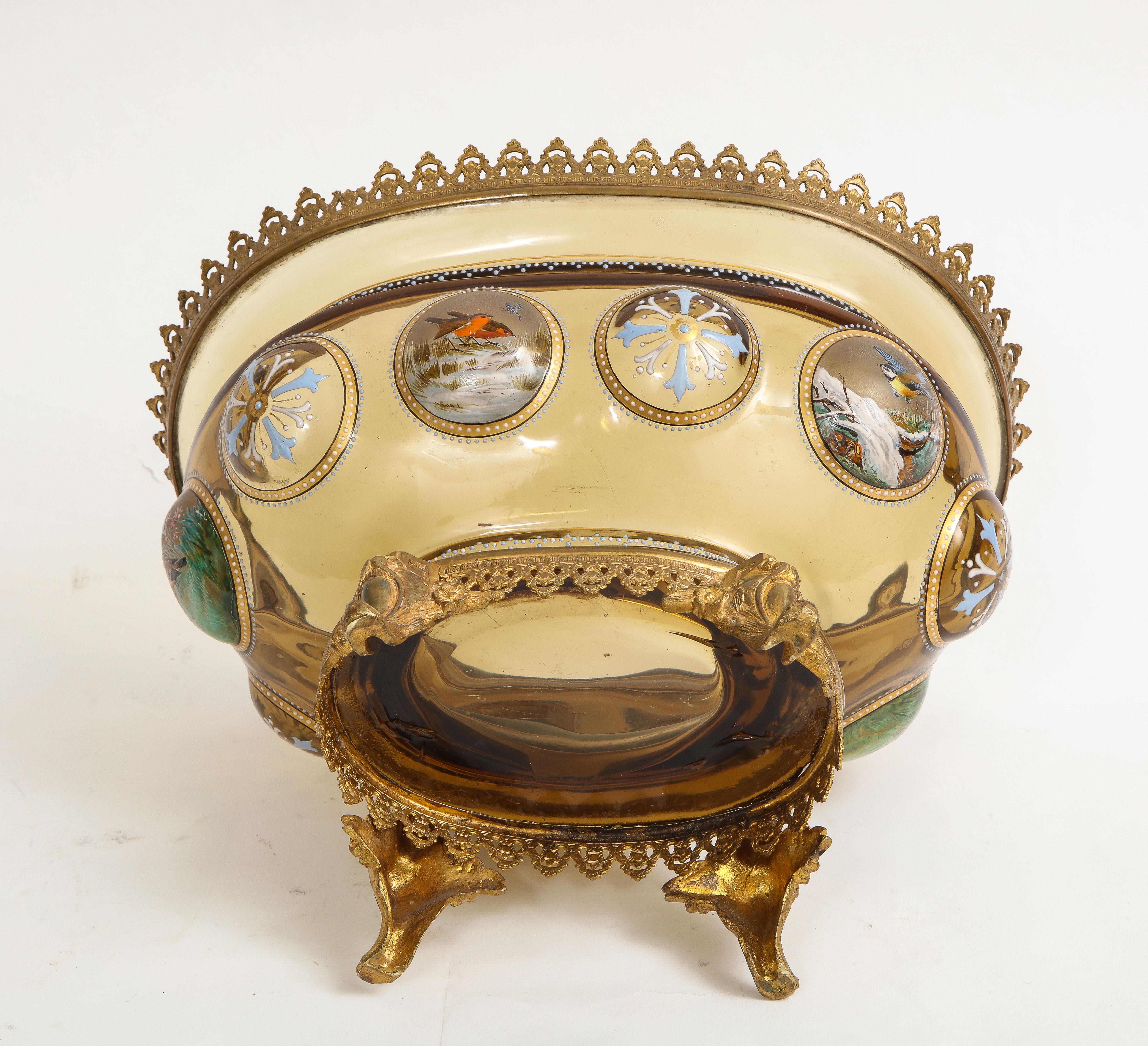 19 C. Dore Bronze Mounted Moser Light-Amber Colored Crystal & Enamel Centerpiece For Sale 3