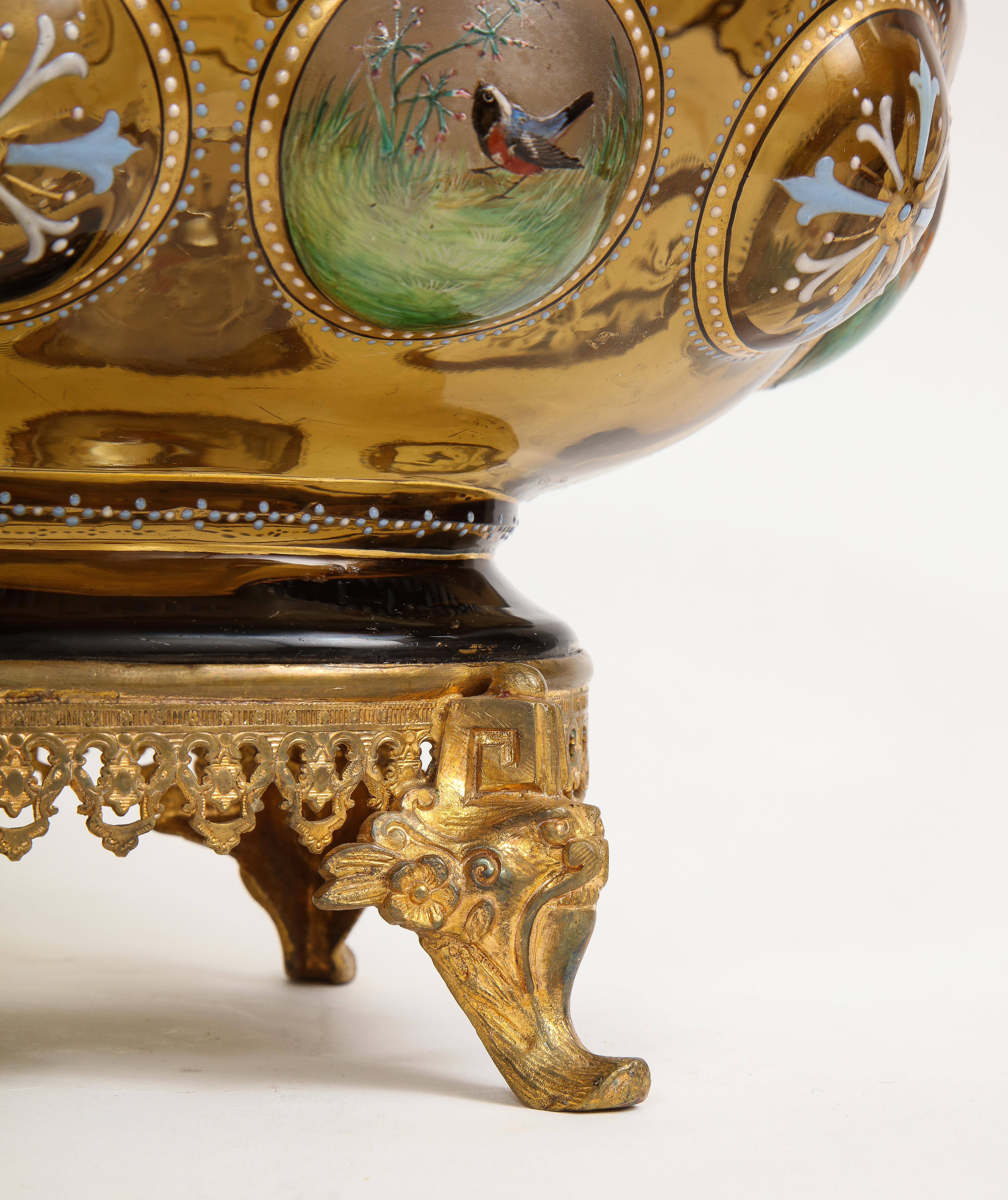 19 C. Dore Bronze Mounted Moser Light-Amber Colored Crystal & Enamel Centerpiece For Sale 9