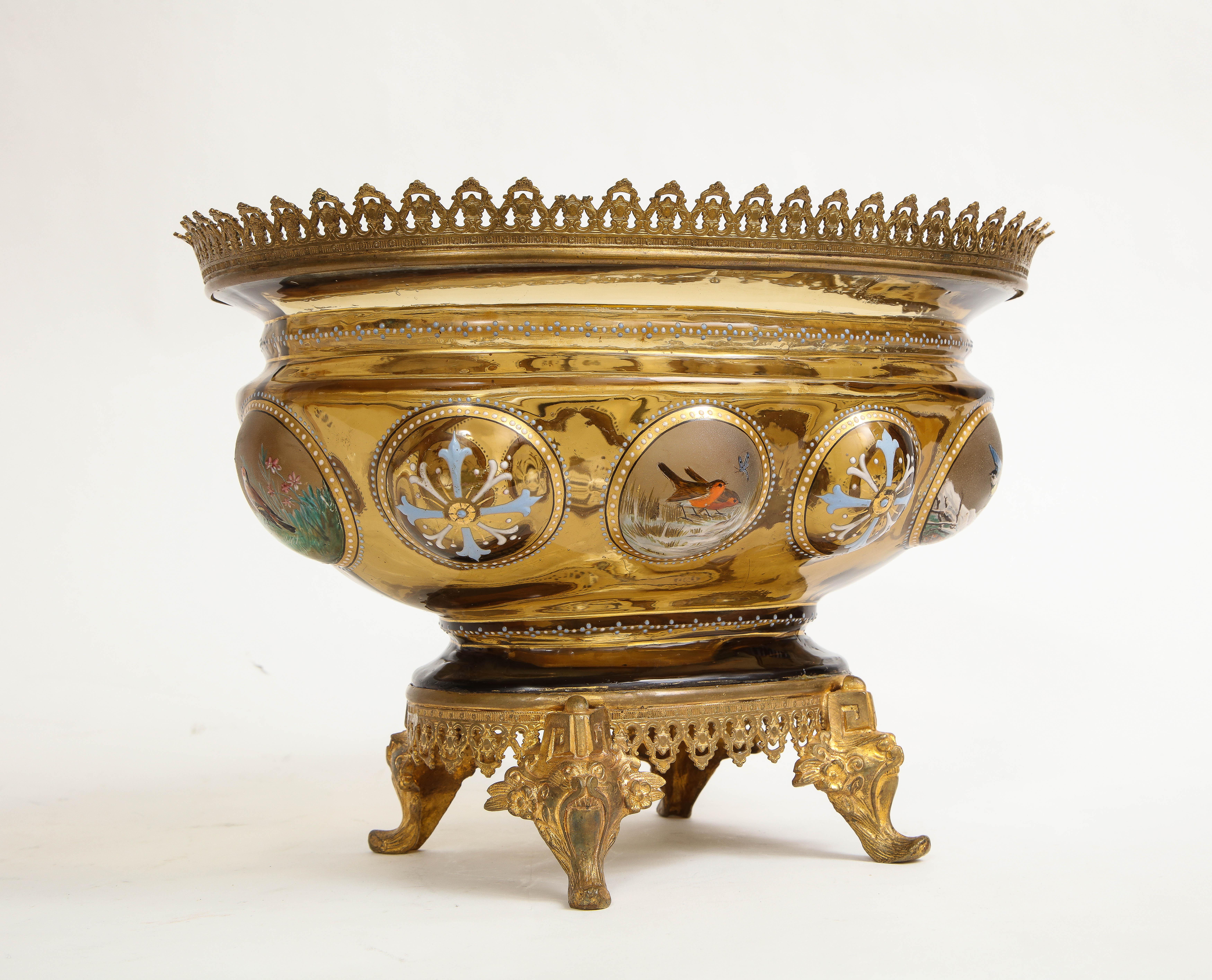 19 C. Dore Bronze Mounted Moser Light-Amber Colored Crystal & Enamel Centerpiece For Sale 1