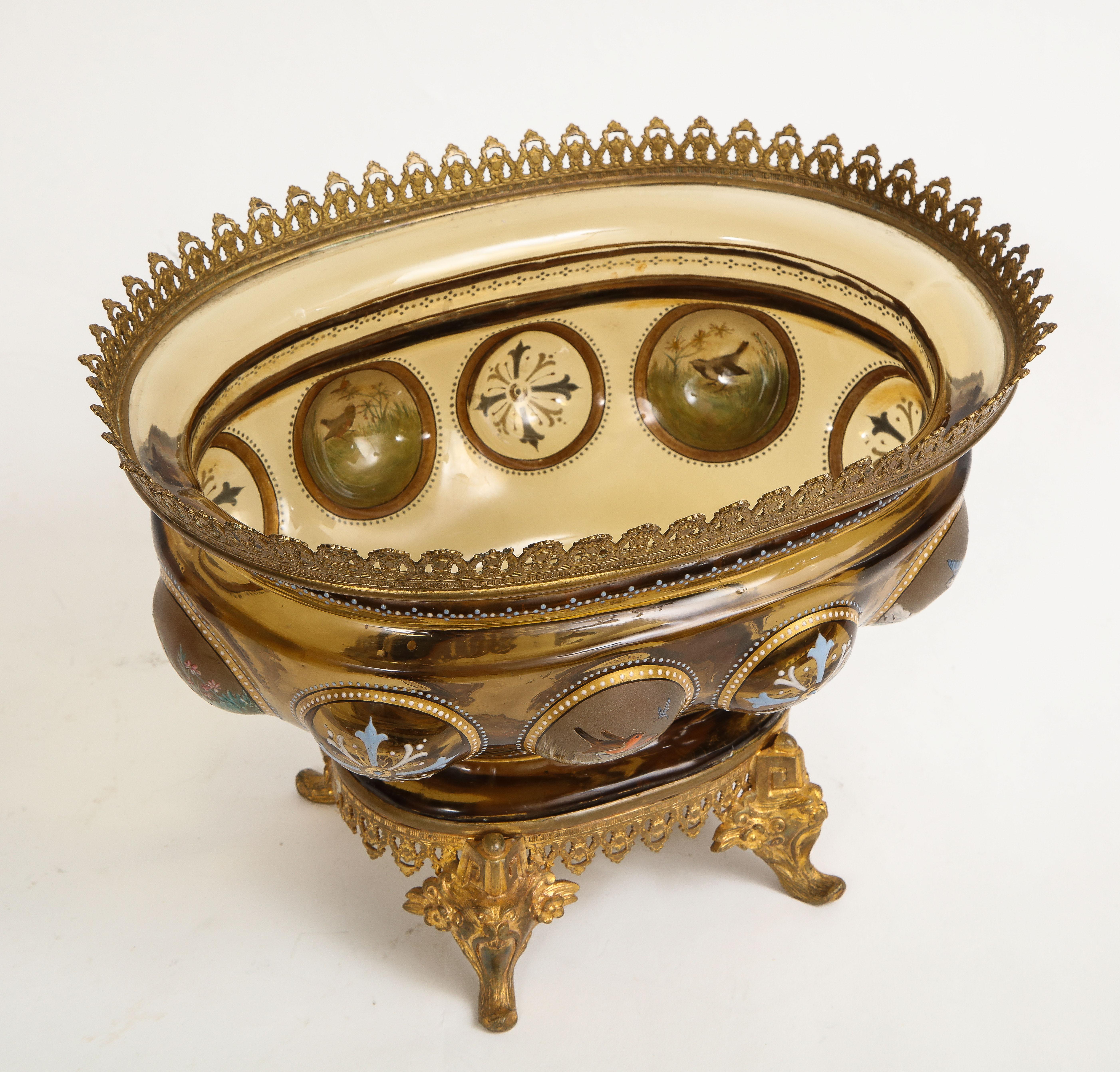 19 C. Dore Bronze Mounted Moser Light-Amber Colored Crystal & Enamel Centerpiece For Sale 2