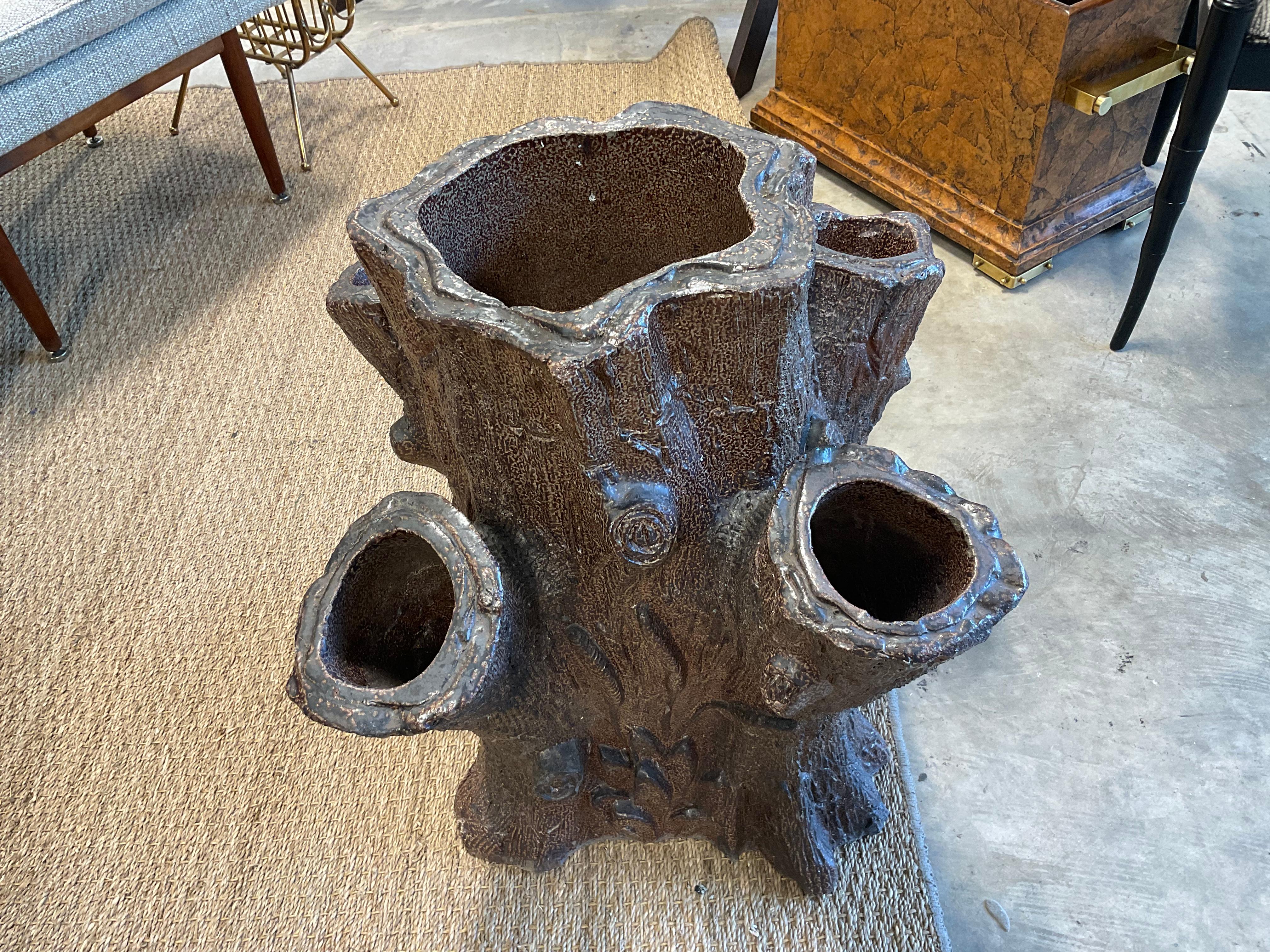 19 C English Faux Bois Terracotta Stump/ Planter 2