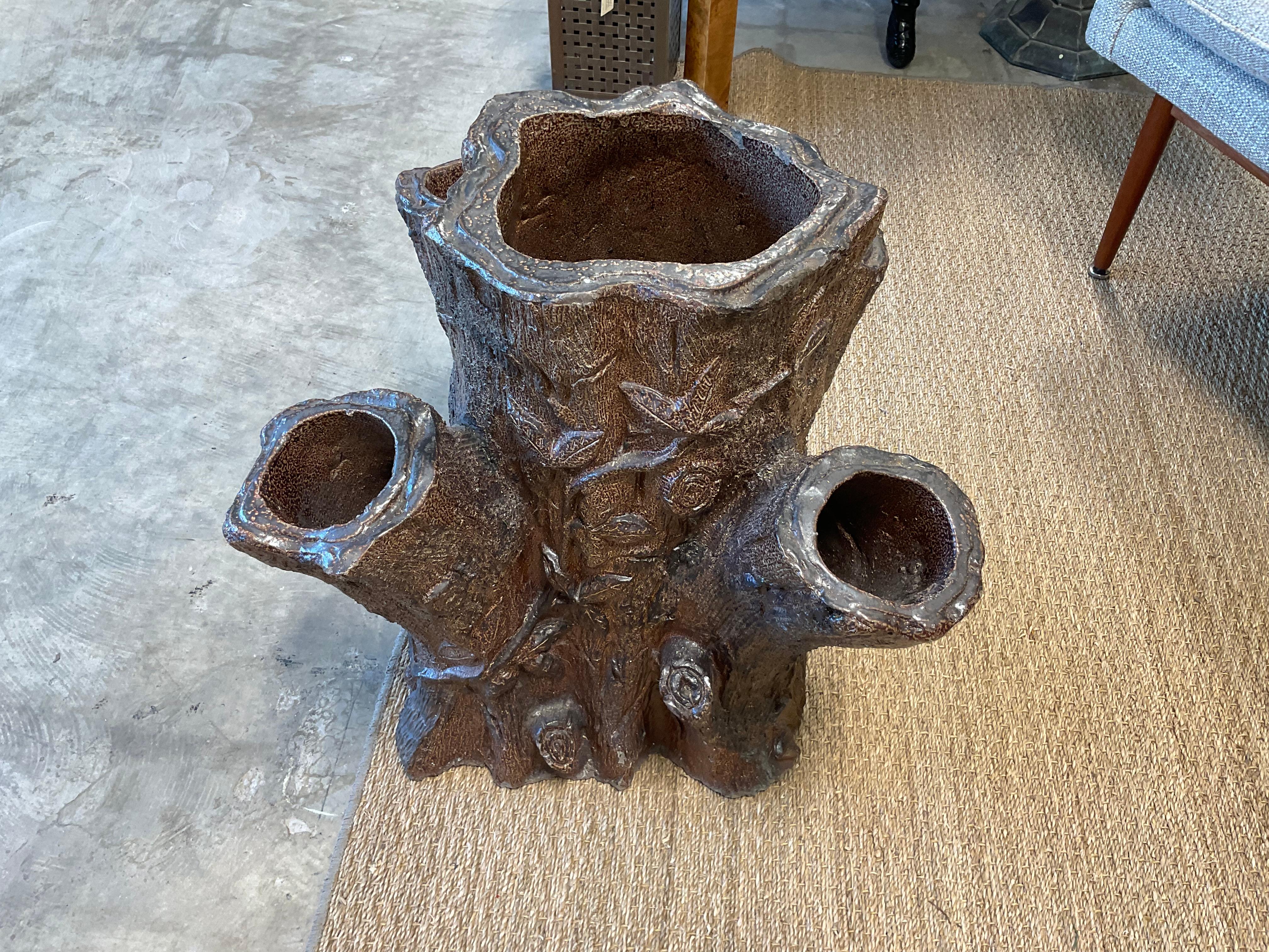 19 C English Faux Bois Terracotta Stump/ Planter 3