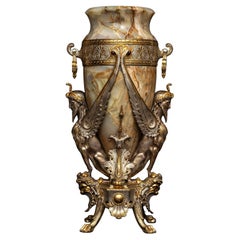 19 C French Onyx, Silvered, and Gilt-Bronze Vase Attributed to Charpentier & Cie