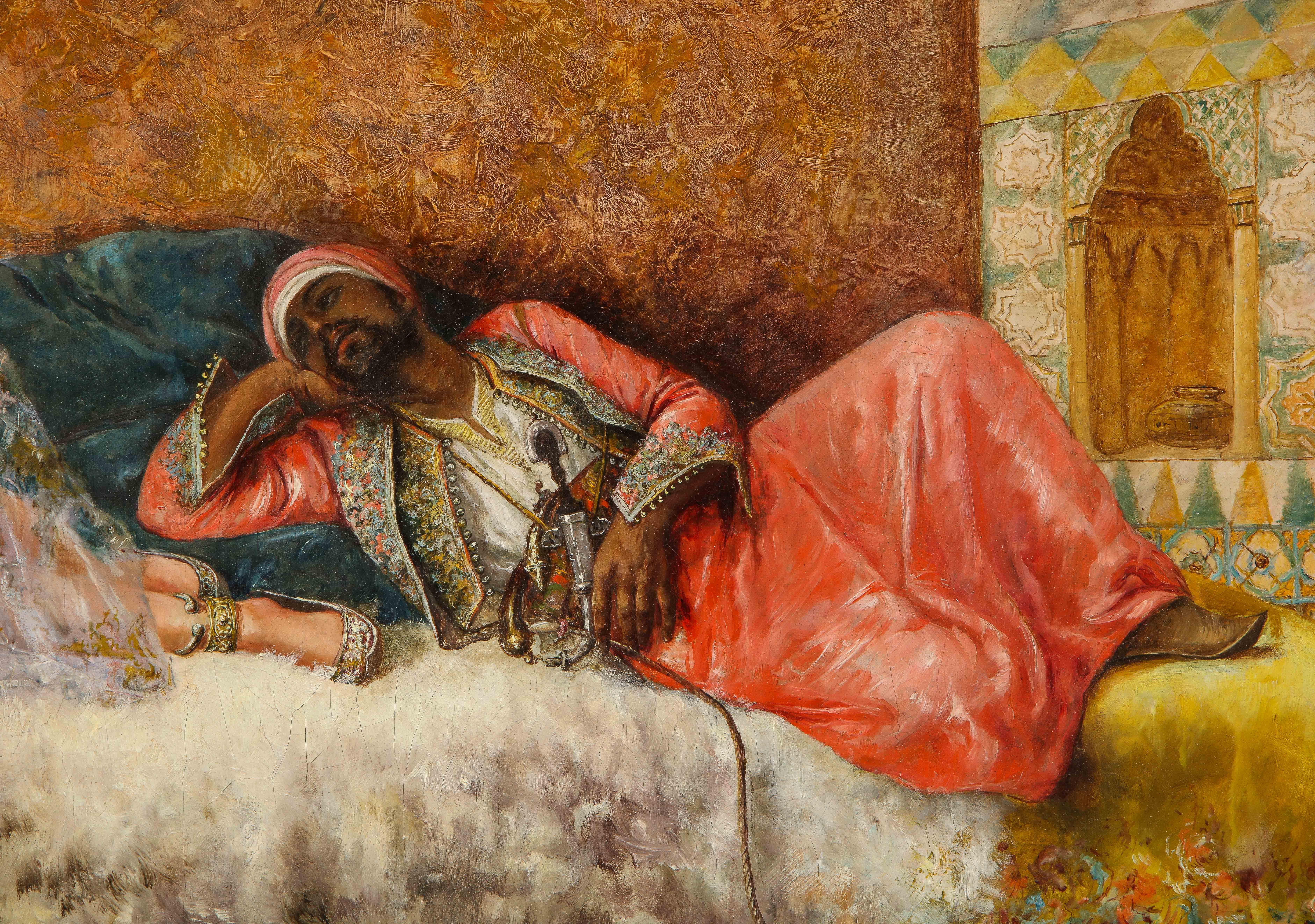 Orientalisches Ölgemälde auf Leinwand, „Prince and Princess in the Harem“, Antonio Rivas, 19. Jahrhundert im Zustand „Gut“ im Angebot in New York, NY