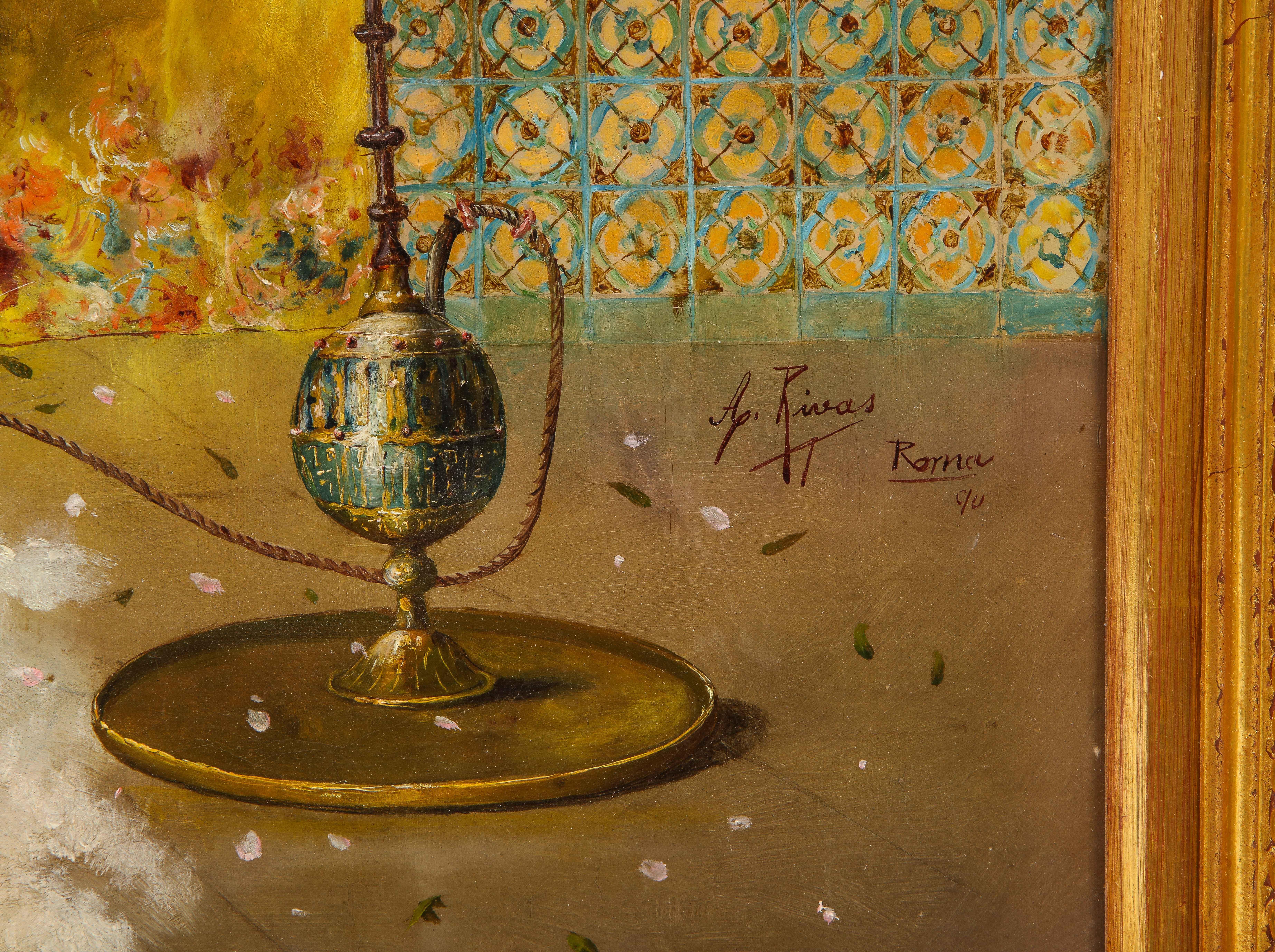 Orientalisches Ölgemälde auf Leinwand, „Prince and Princess in the Harem“, Antonio Rivas, 19. Jahrhundert (Spätes 19. Jahrhundert) im Angebot
