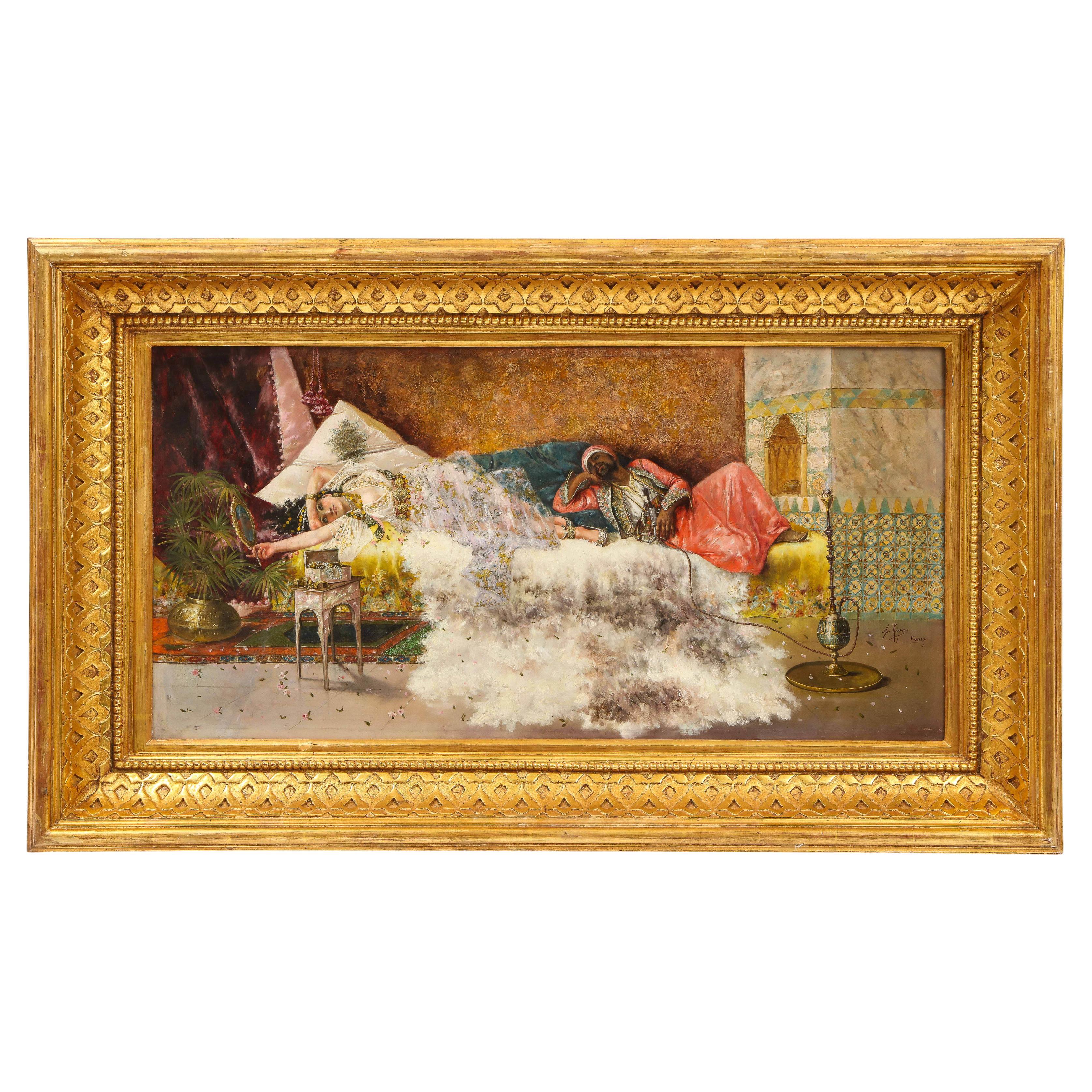 19 C. Orientalist Oil on Canvas 'Prince and Princess in the Harem" Antonio Rivas