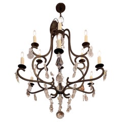 19 C Style French Gregorious Pineo Wrought Iron Crystal Chandelier Famous Estate