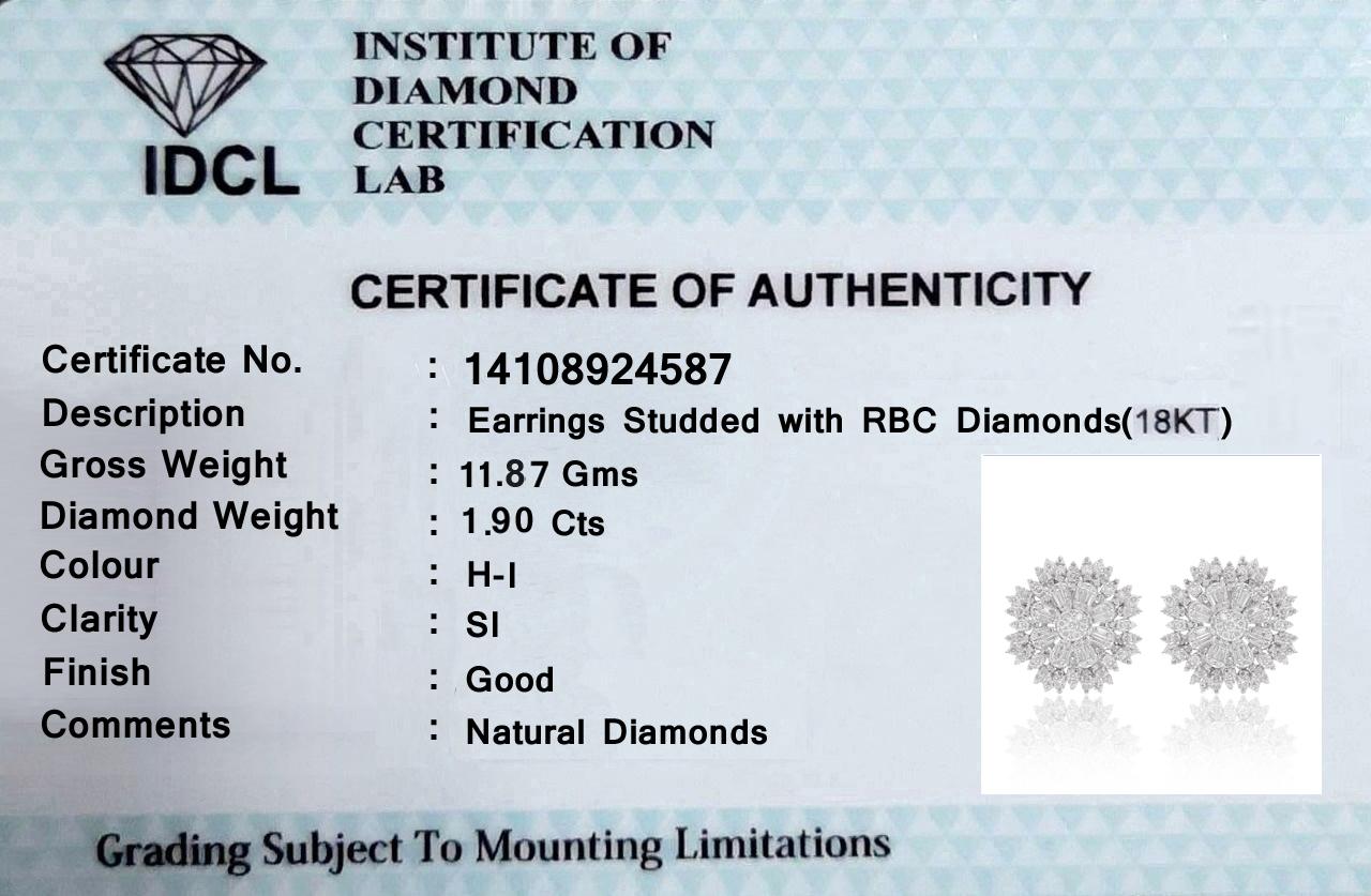 Donna Orecchini da sposa con diamante tondo Baguette da 1,9 carati in oro bianco 18 carati in vendita