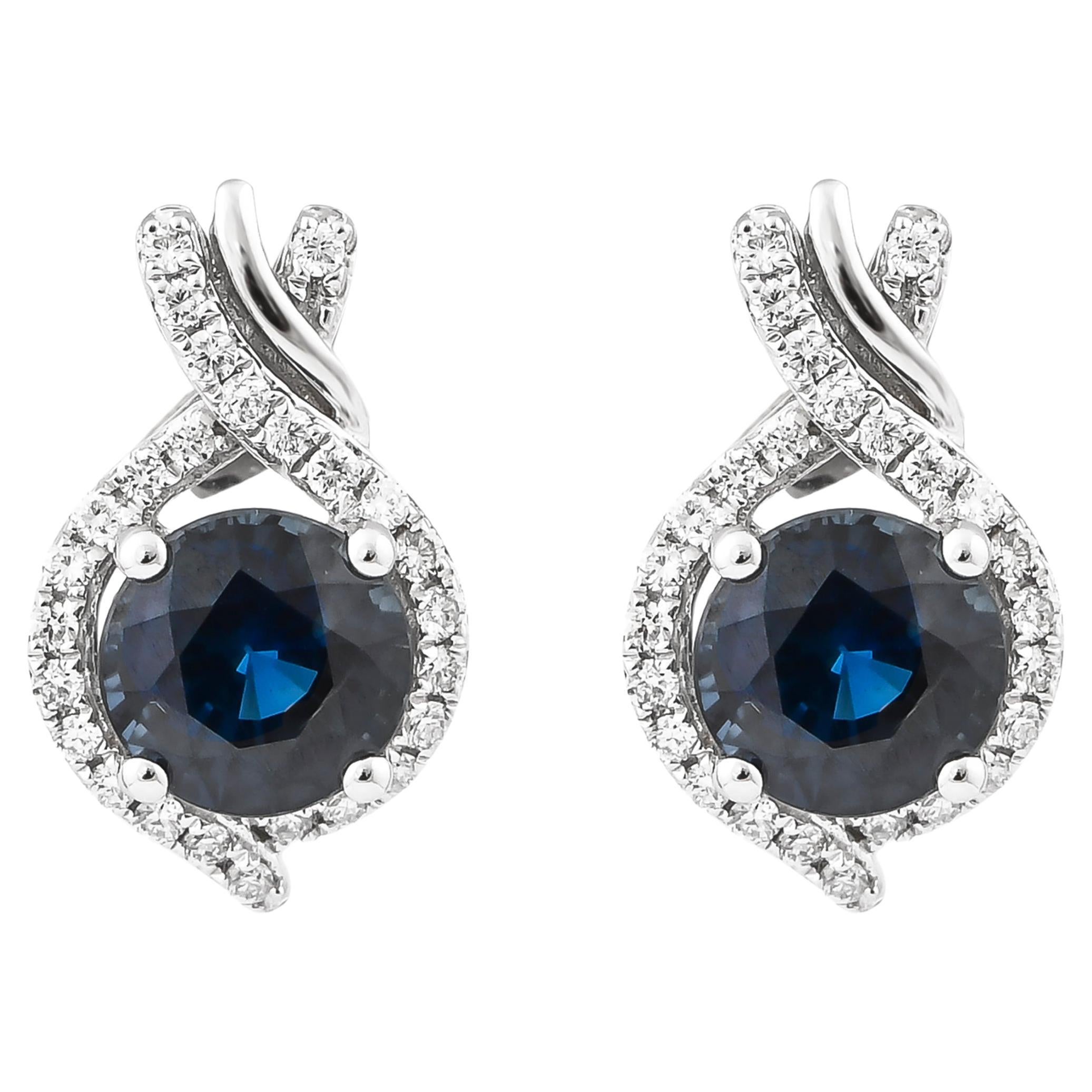 1.9 Carat Blue Sapphire and Diamond Earring in 18 Karat White Gold For Sale
