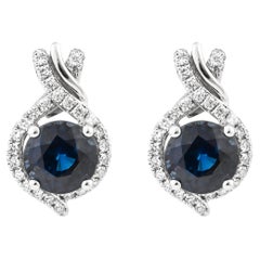 Boucles d'oreilles en or blanc 18 carats avec saphir bleu de 1,9 carat et diamants