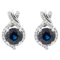 1.9 Carat Blue Sapphire and Diamond Earring in 18 Karat White Gold