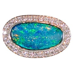 1.9 Carat Boulder Opal Ring w Natural Diamond Halo in 14K Gold  Fancy 13x6.6mm
